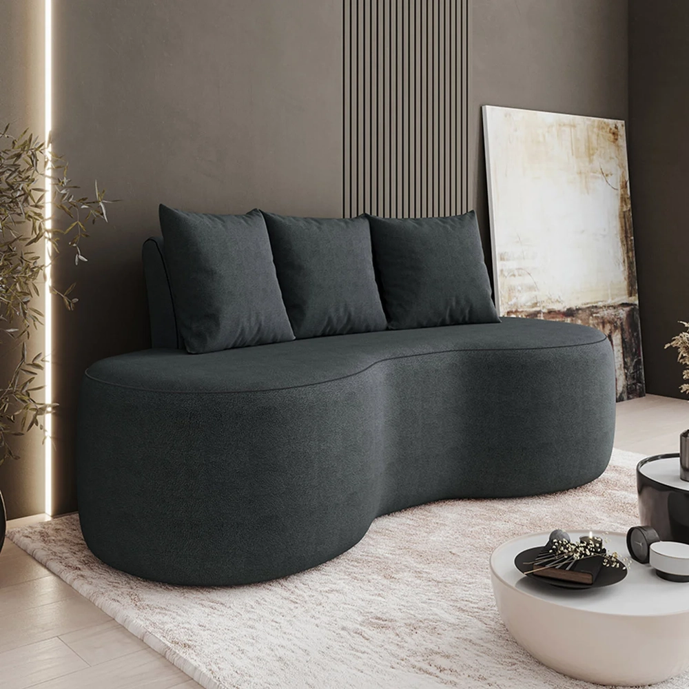 Sofá 2 Lugares 160cm Orgânico Viana B10 Bouclê Grafite - Mpozenato