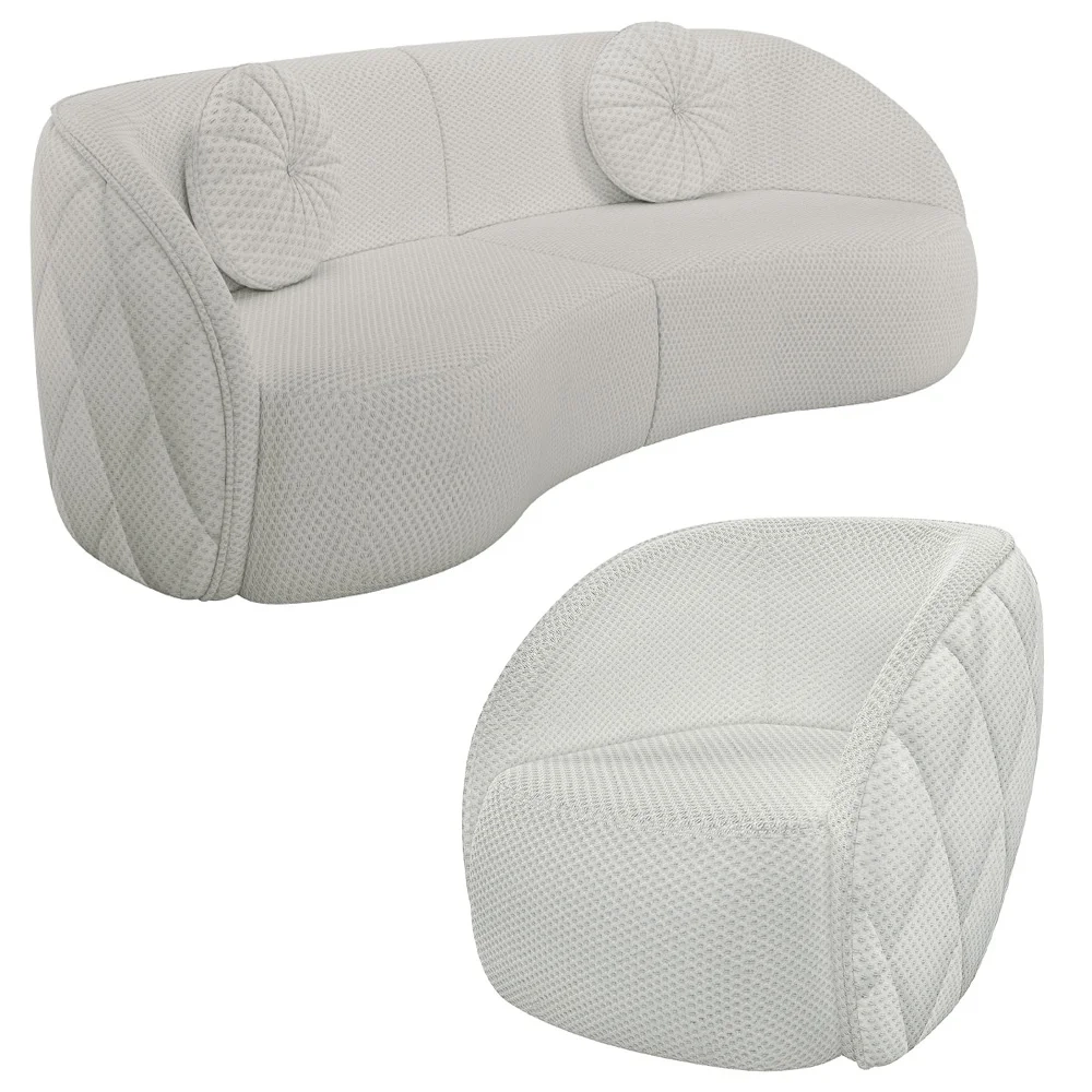 Sofá Decorativo 4 Lugares 318cm com Almofadas e Poltrona Zion Z32 Linho Cru - Mpozenato