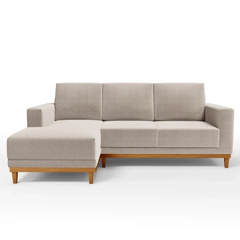 Sofá Living 200cm 3 Lugares Com Chaise Esquerdo Kayrós D05 Boucle Bege - Mpozenato