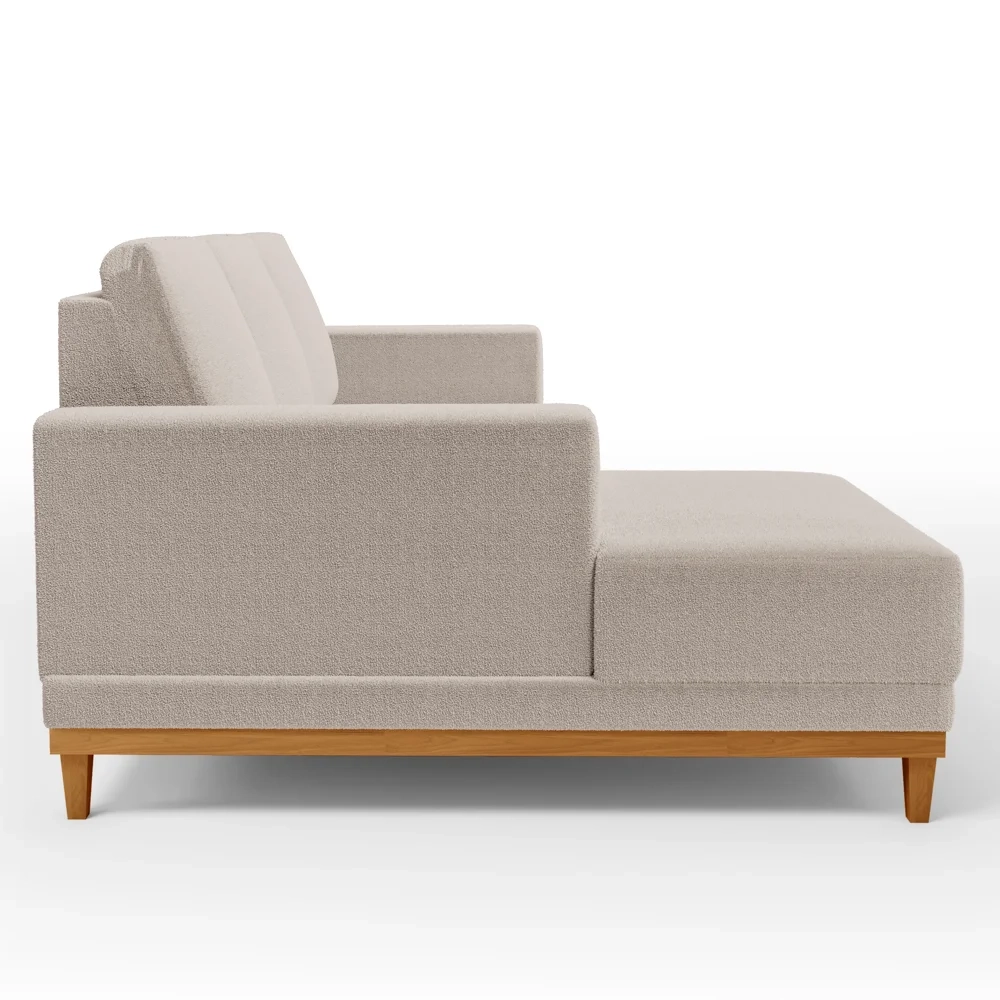 Sofá Living 200cm 3 Lugares Com Chaise Esquerdo Kayrós D05 Boucle Bege - Mpozenato