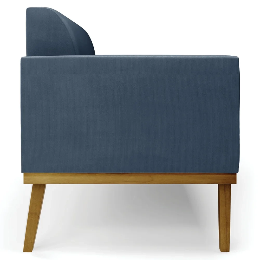 Sofá Namoradeira Base Madeira Castanho Maressa Suede Azul Marinho - Ibiza