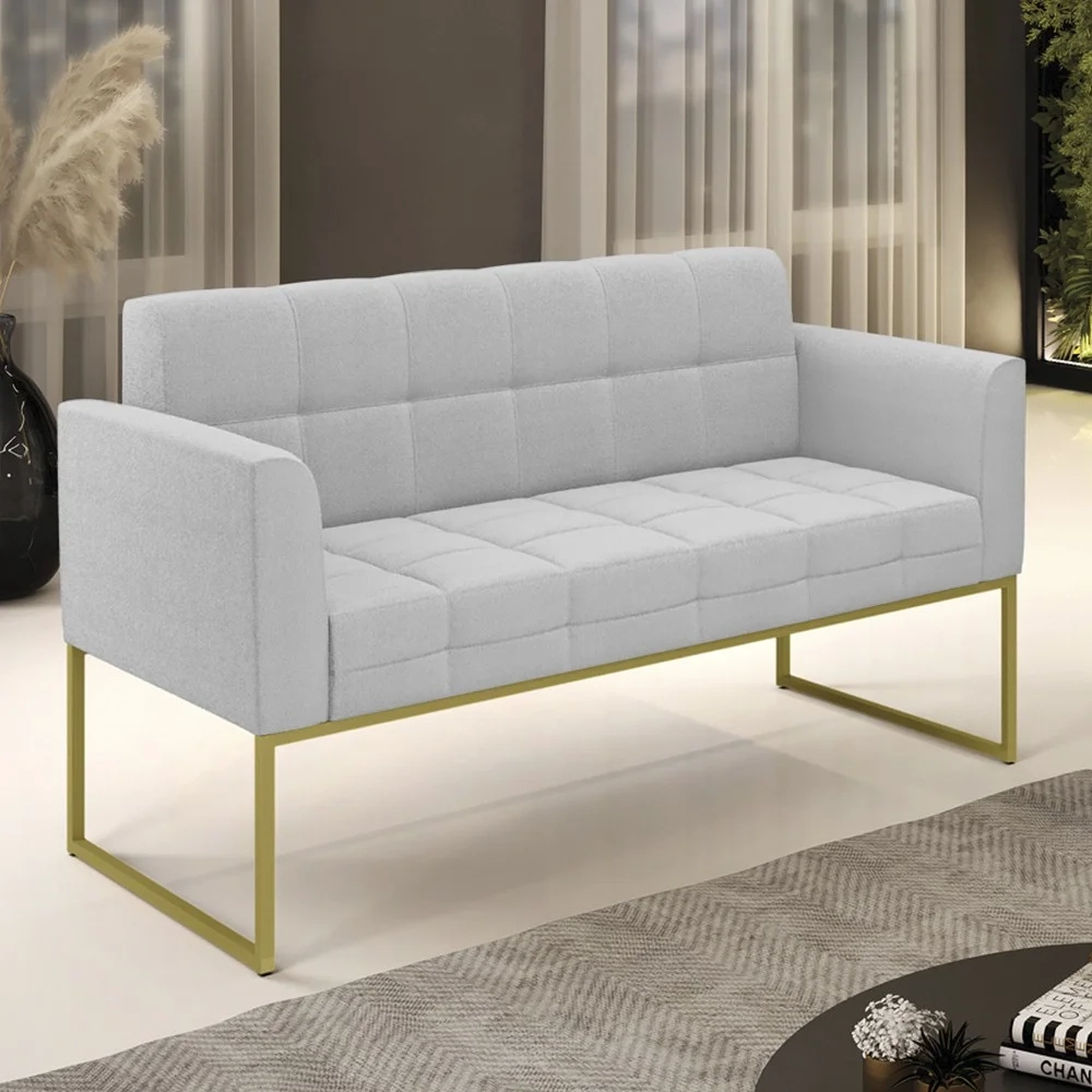 Sofá Namoradeira Base Industrial Dourado Ana Boucle Cinza - Ibiza