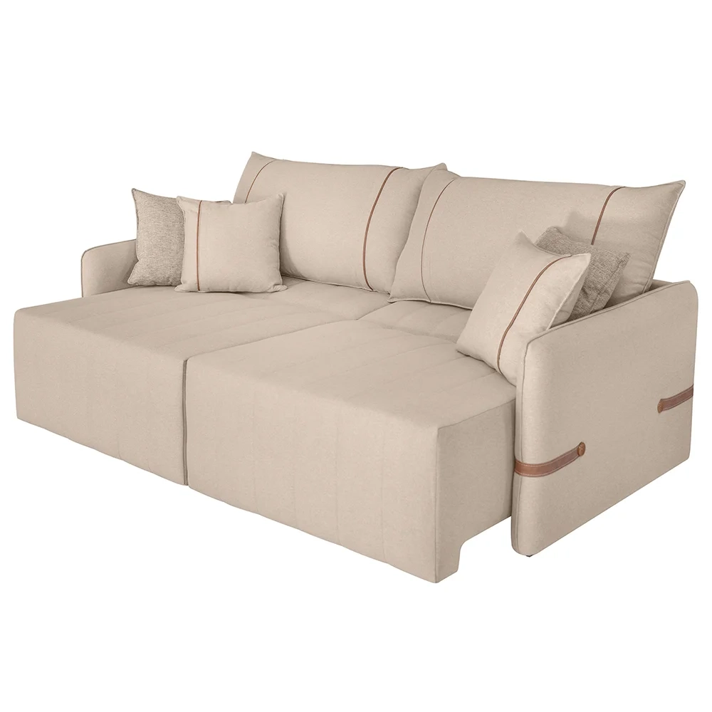 Sofá Cama Retrátil 240cm Essence D05 Linho Bege/Camel - Mpozenato