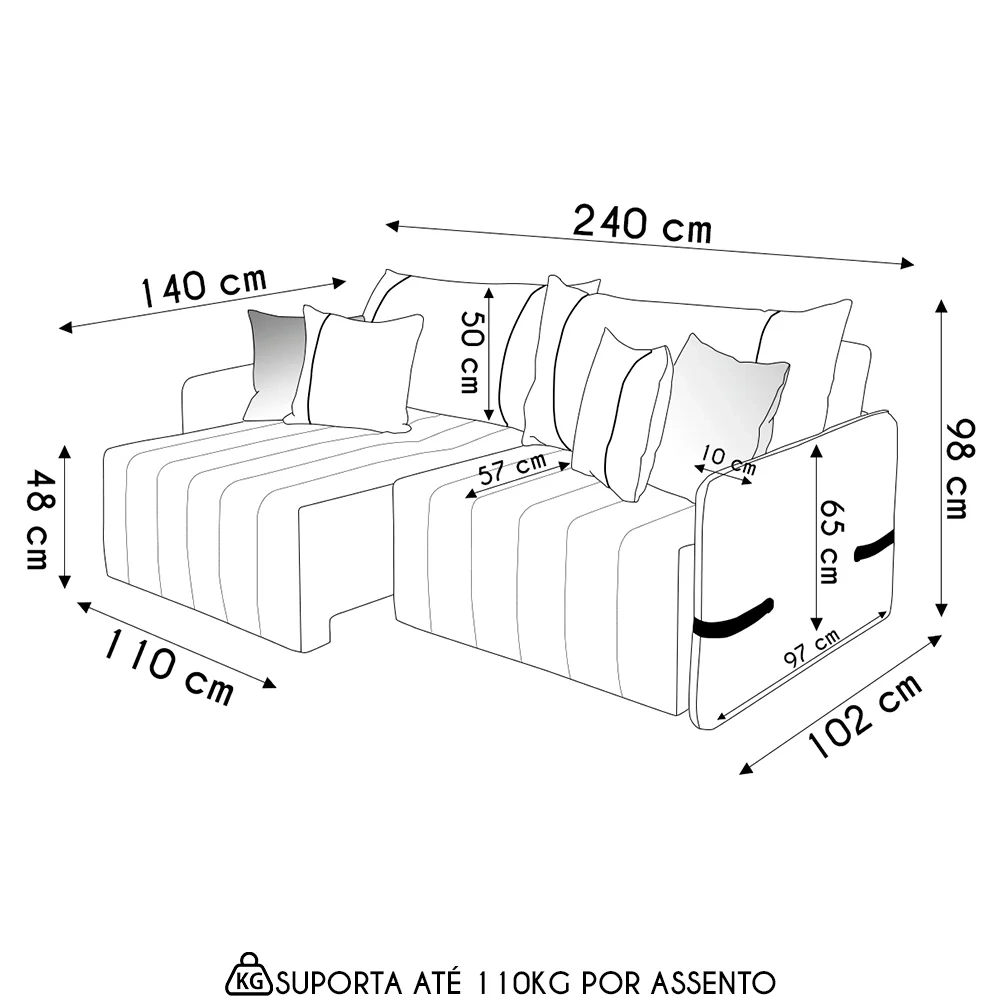 Sofá Cama Retrátil 240cm Essence D05 Linho Bege/Camel - Mpozenato