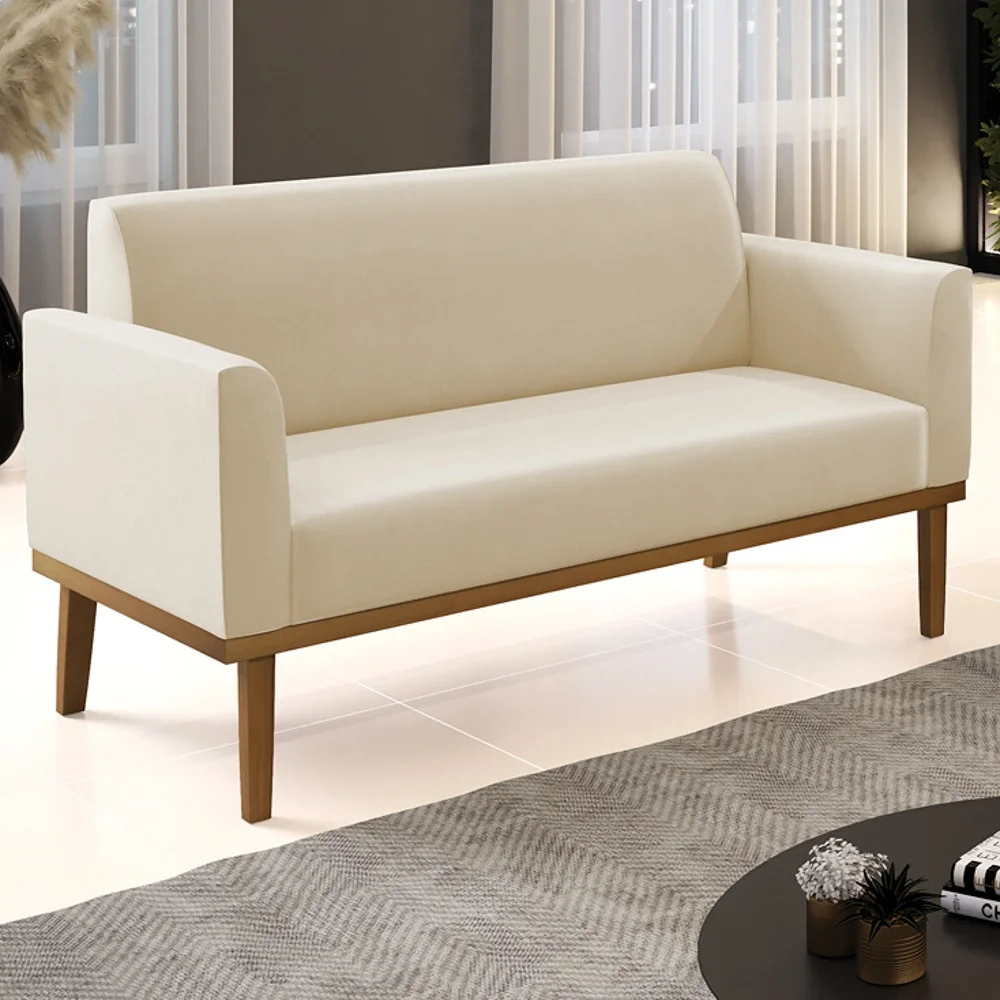 Sofá Namoradeira Base Madeira Castanho Maressa Suede Bege - Ibiza