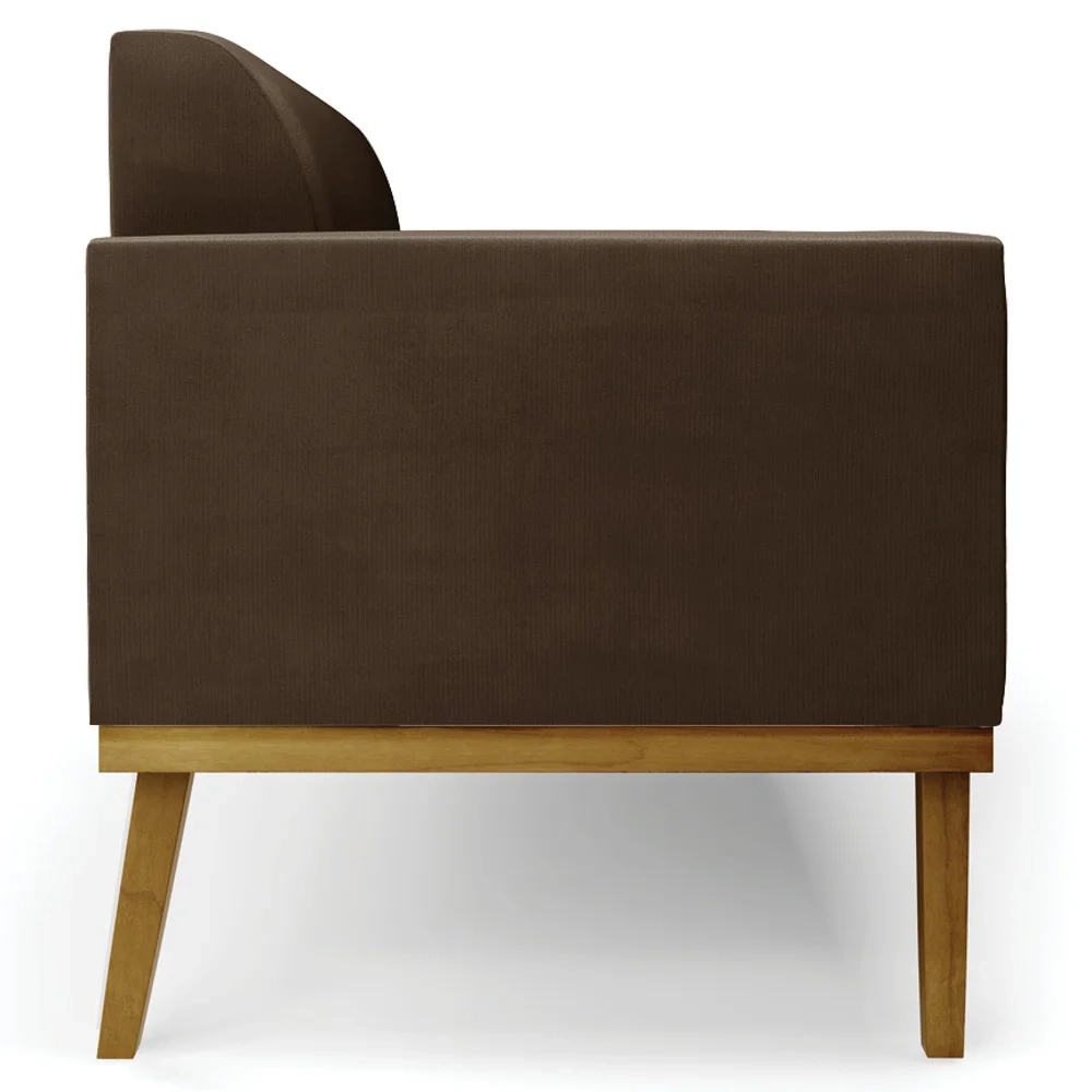 Sofá Namoradeira Base Madeira Castanho Maressa Suede Marrom - Ibiza