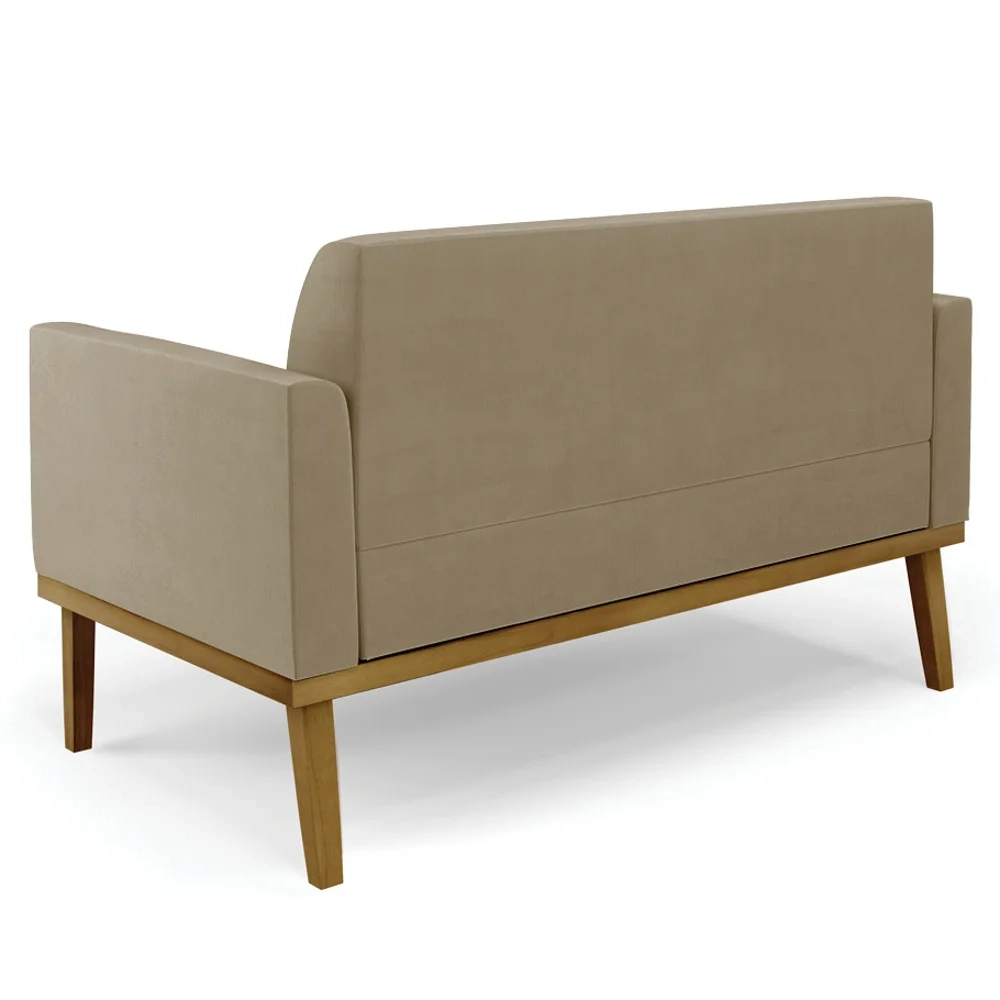 Sofá Namoradeira Base Madeira Castanho Maressa Suede Marrom RT - Ibiza