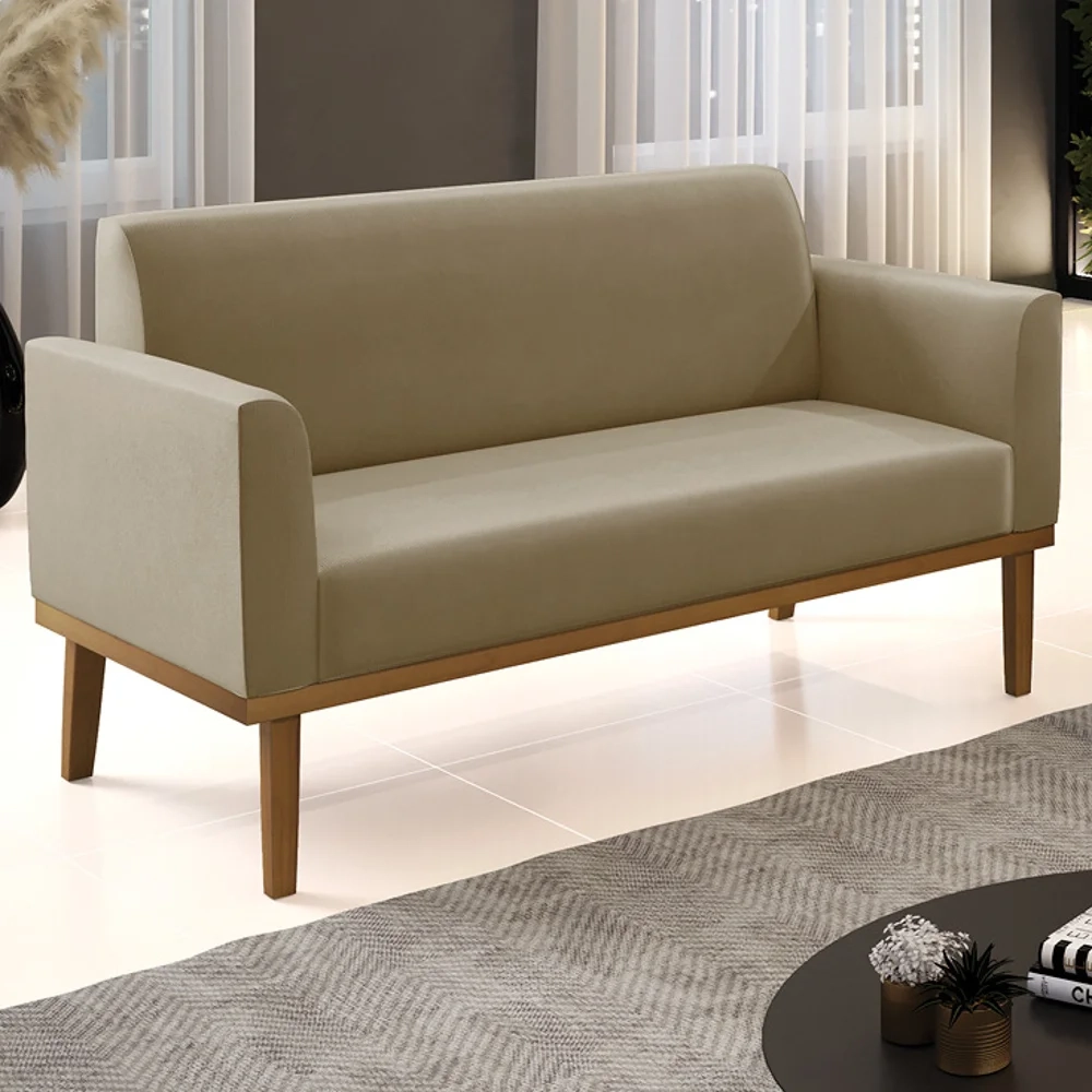 Sofá Namoradeira Base Madeira Castanho Maressa Suede Marrom RT - Ibiza