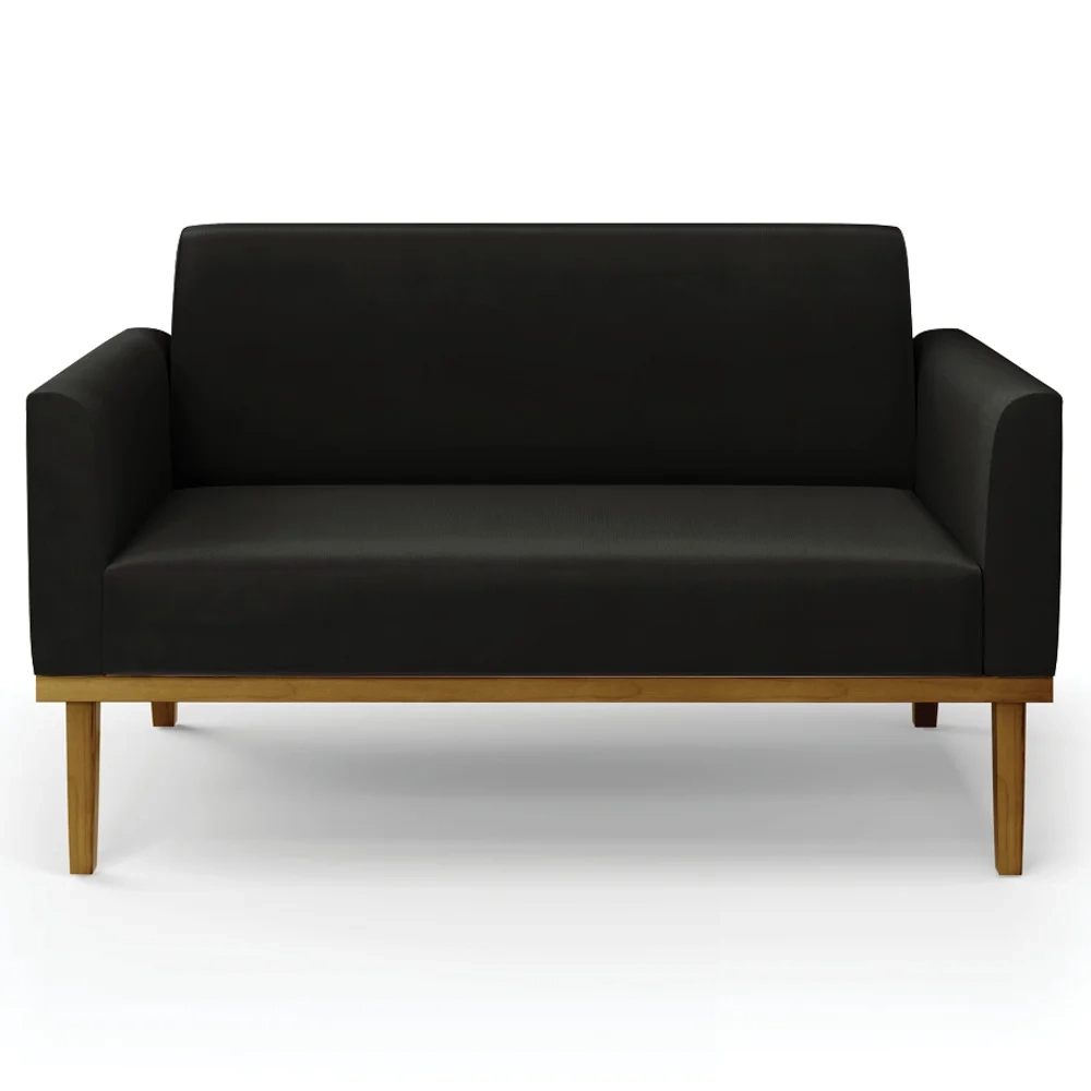 Sofá Namoradeira Base Madeira Castanho Maressa Suede Preto - Ibiza