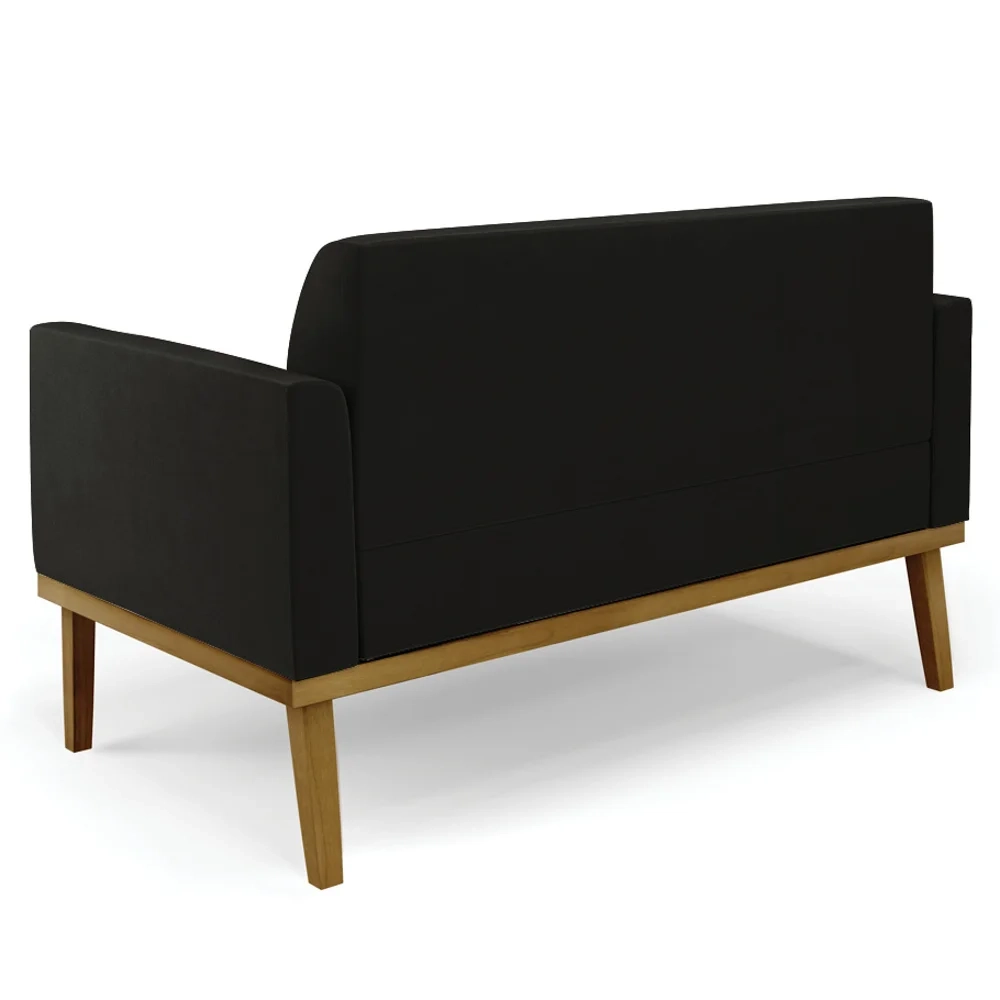Sofá Namoradeira Base Madeira Castanho Maressa Suede Preto - Ibiza