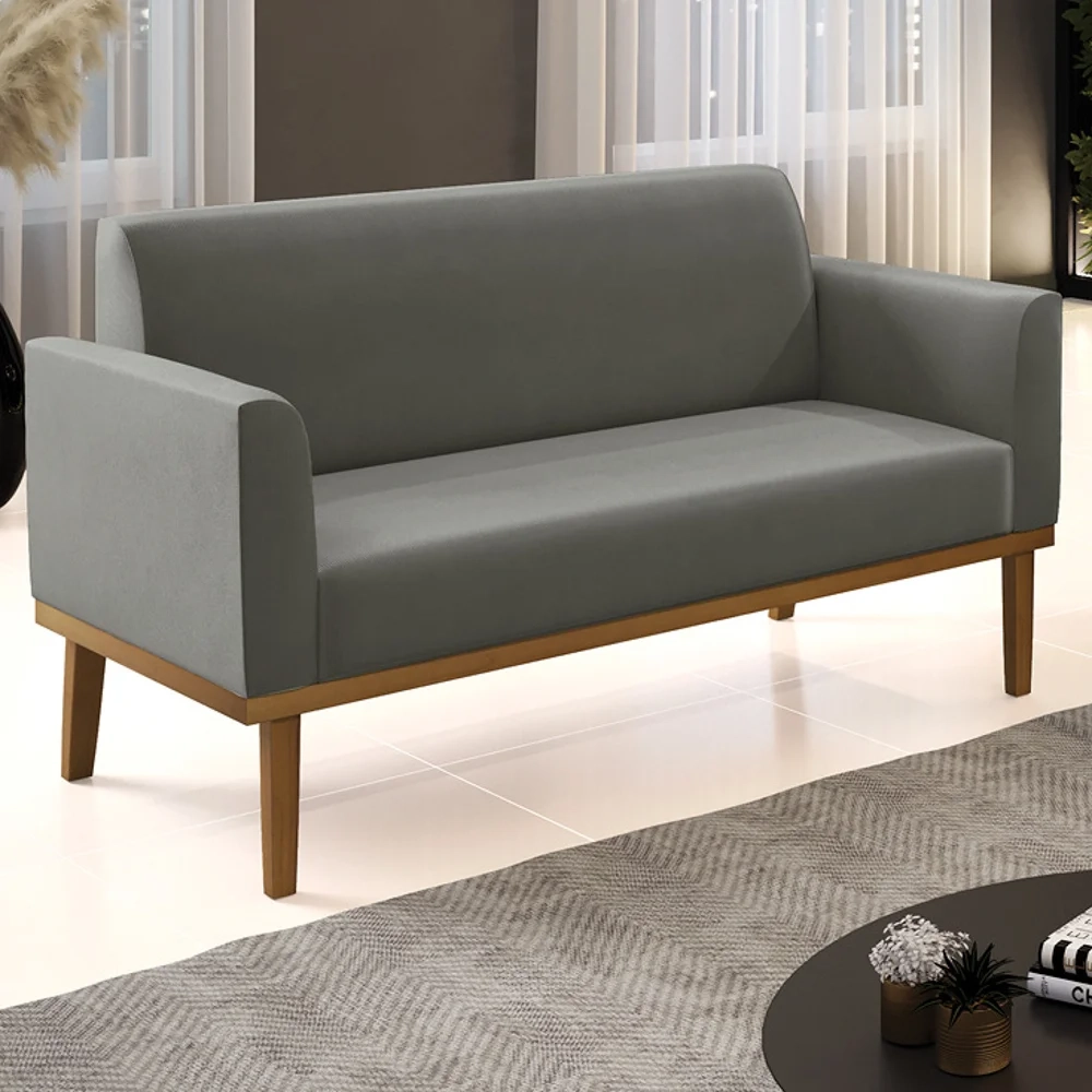 Sofá Namoradeira Base Madeira Castanho Maressa Suede Grafite - Ibiza