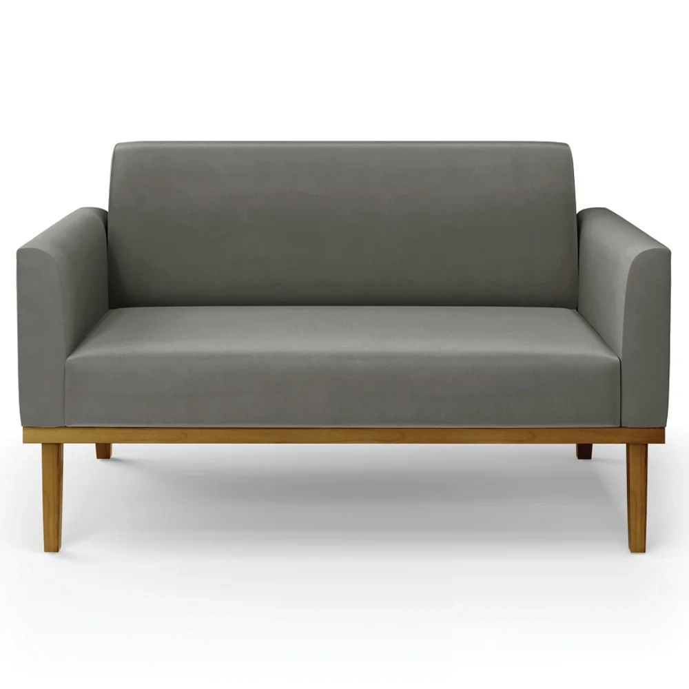 Sofá Namoradeira Base Madeira Castanho Maressa Suede Grafite - Ibiza