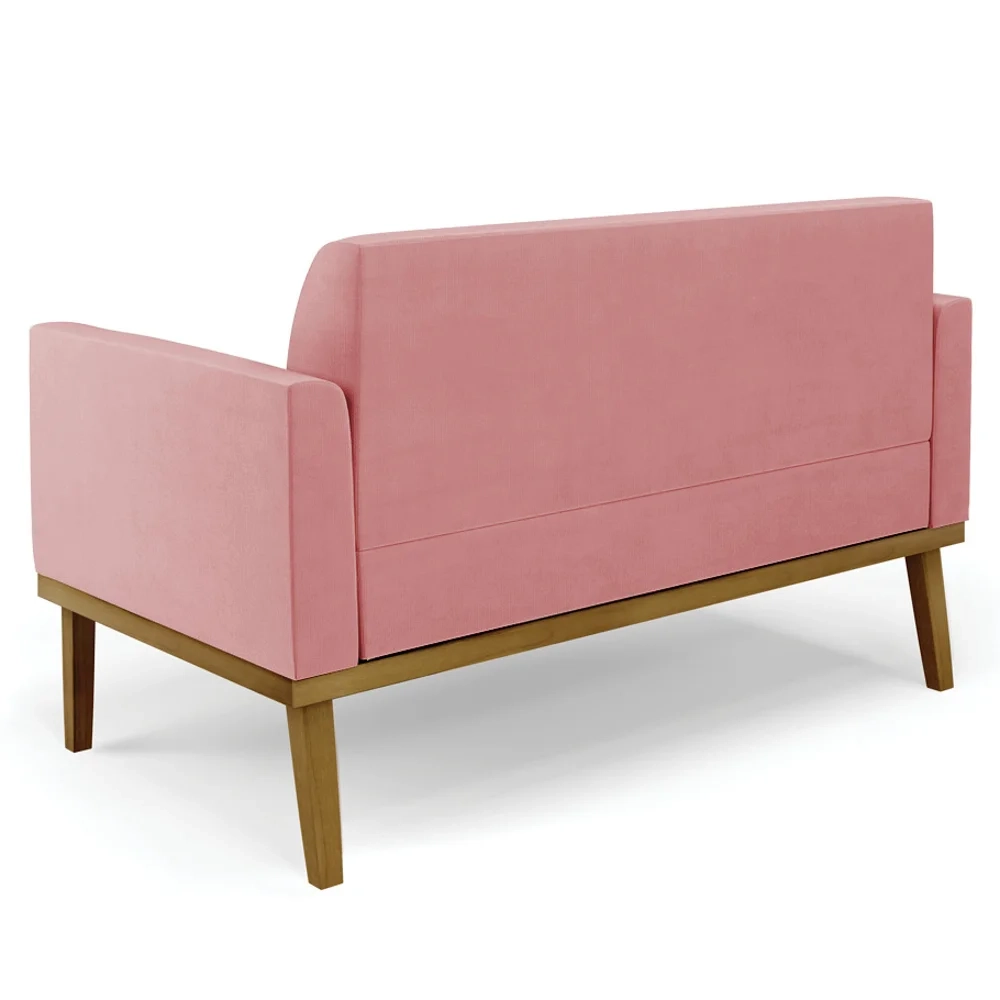 Sofá Namoradeira Base Madeira Castanho Maressa Suede Rosê - Ibiza