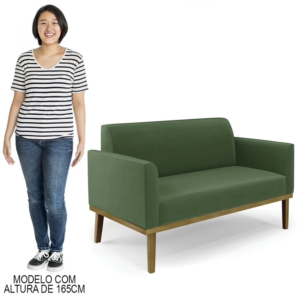 Sofá Namoradeira Base Madeira Castanho Maressa Suede Verde - Ibiza