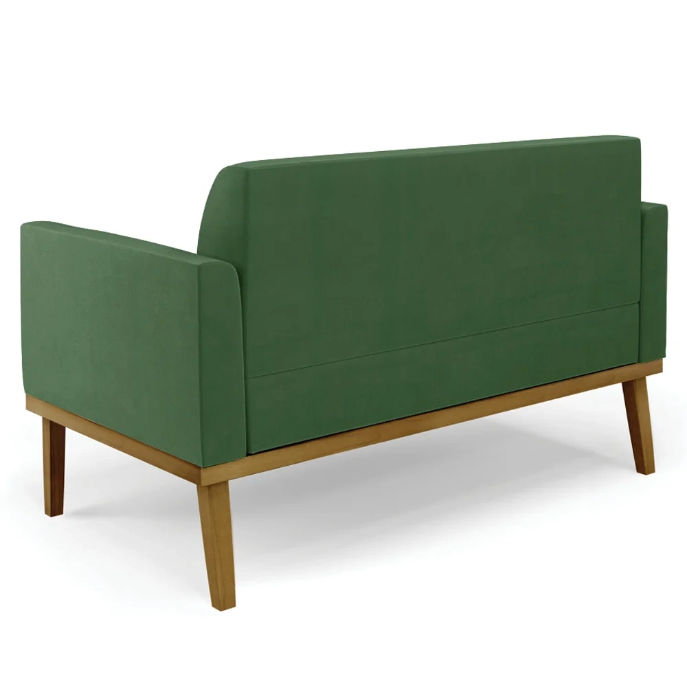 Sofá Namoradeira Base Madeira Castanho Maressa Suede Verde - Ibiza