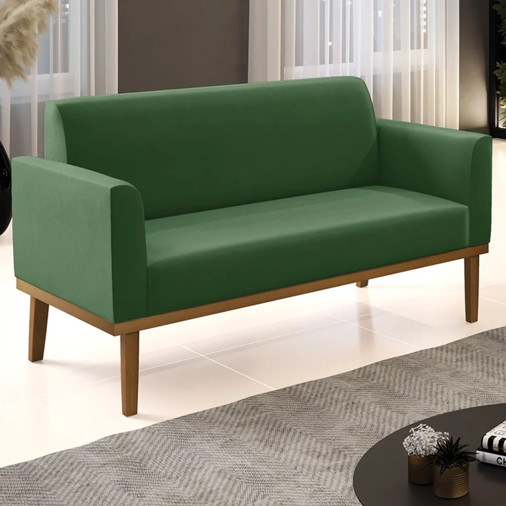 Sofá Namoradeira Base Madeira Castanho Maressa Suede Verde - Ibiza