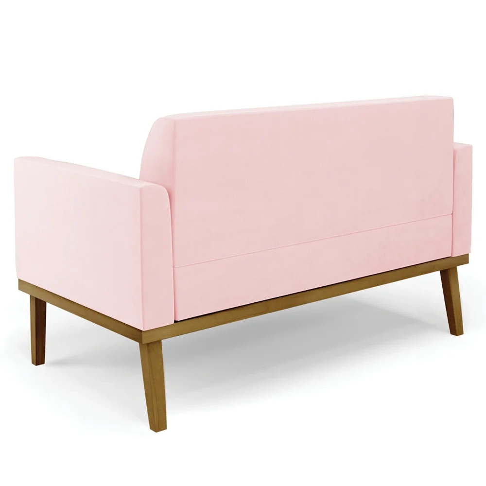 Sofá Namoradeira Base Madeira Castanho Maressa Suede Rosa Bebê - Ibiza