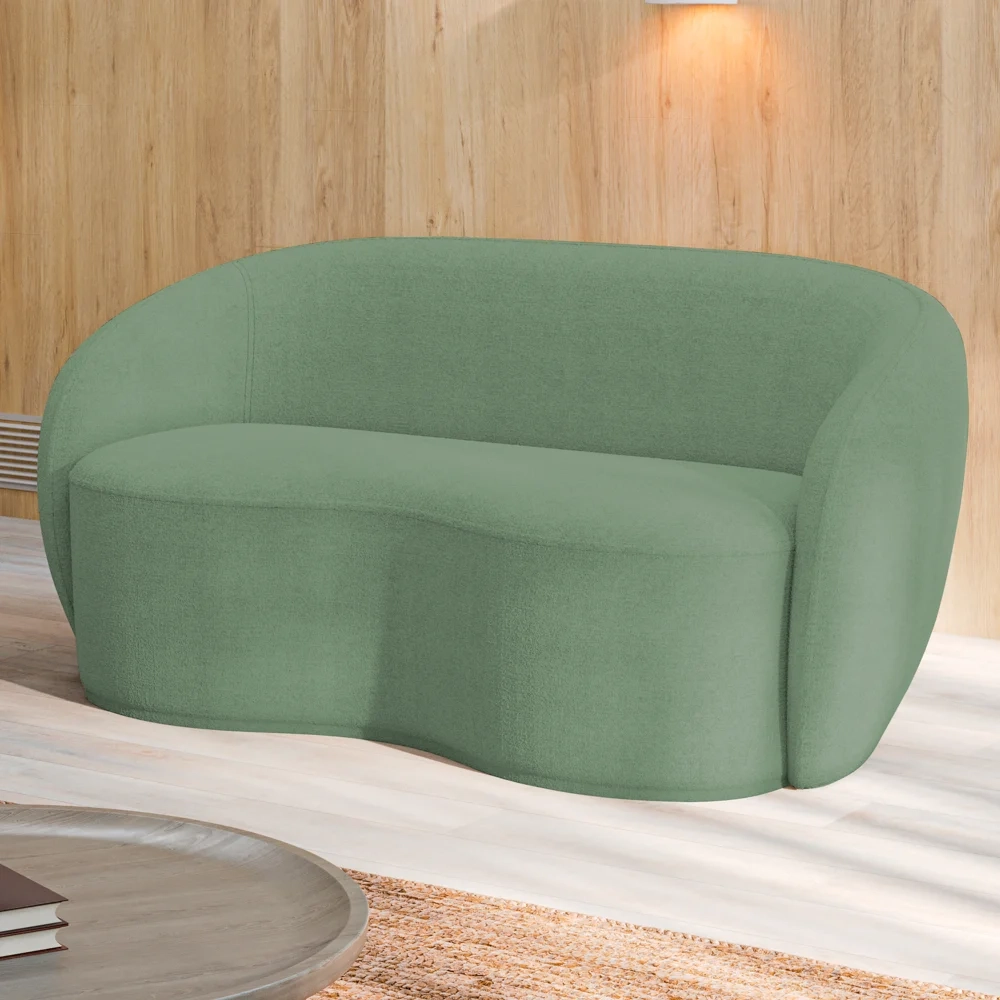 Sofá 2 Lugares Living Orgânico Sala de Estar 160cm Garbin Z08 Boucle Verde - Mpozenato
