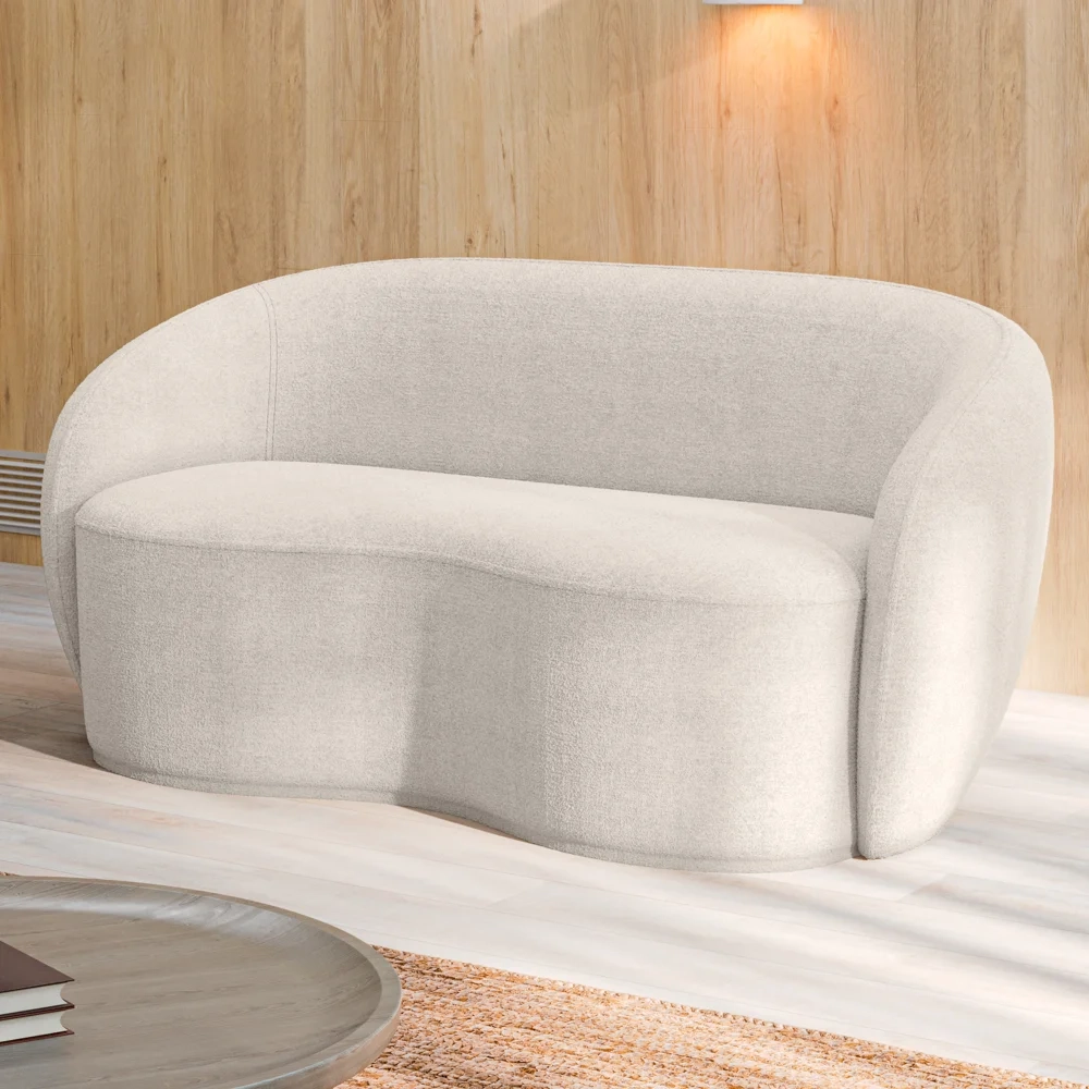 Sofá 2 Lugares Living Orgânico Sala de Estar 160cm Garbin Z08 Boucle Bege - Mpozenato