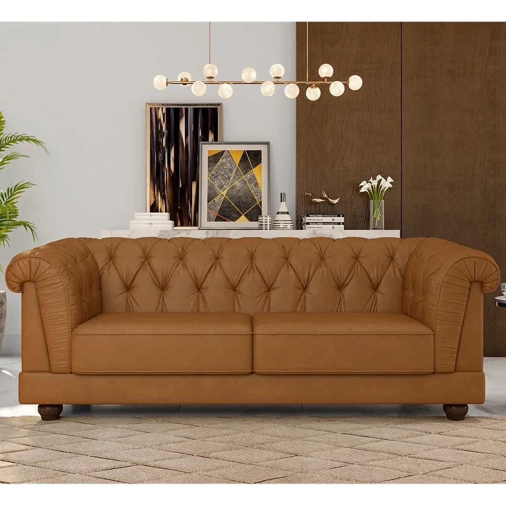 Sofá 3 Lugares Sala de Estar 220cm Otto Z32 Sintético Marrom - Mpozenato