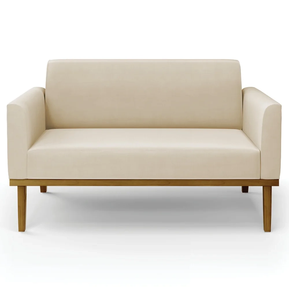 Sofá Namoradeira e 2 Poltronas Base Madeira Castanho Maressa Suede Bege - Ibiza