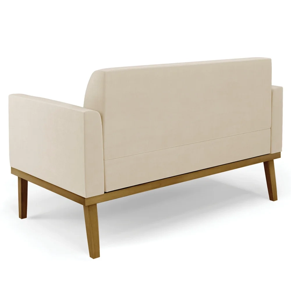 Sofá Namoradeira e 2 Poltronas Base Madeira Castanho Maressa Suede Bege - Ibiza