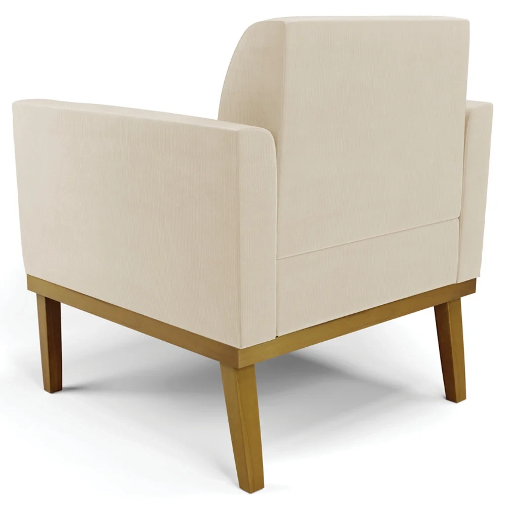Sofá Namoradeira e 2 Poltronas Base Madeira Castanho Maressa Suede Bege - Ibiza