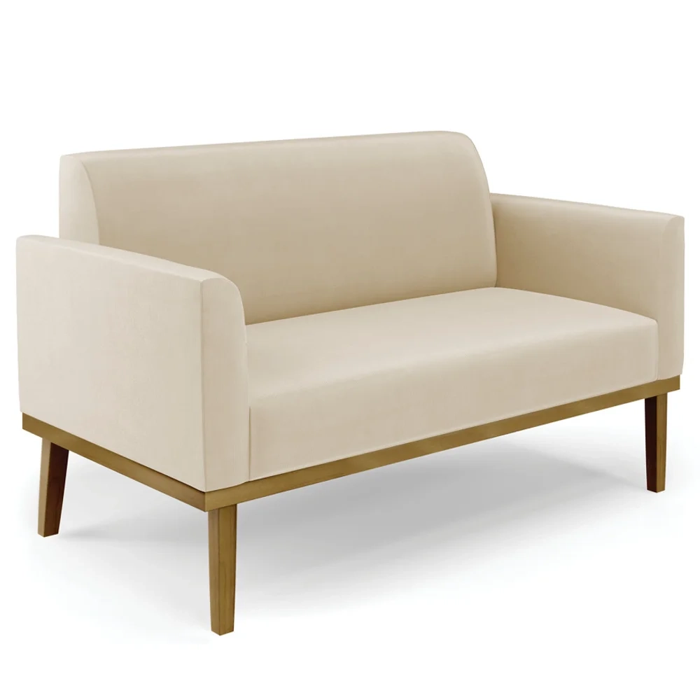 Sofá Namoradeira e 2 Poltronas Base Madeira Castanho Maressa Suede Bege - Ibiza