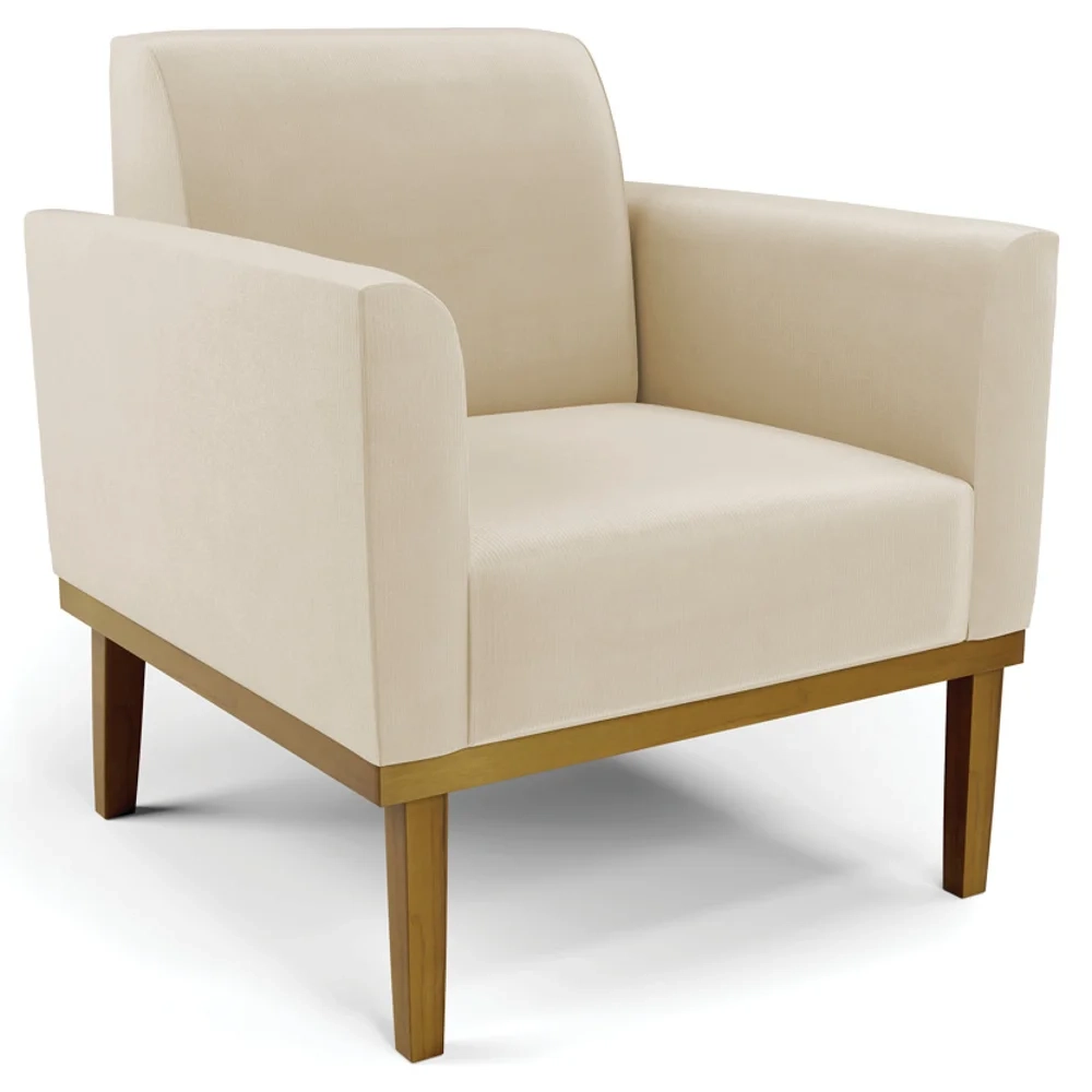 Sofá Namoradeira e 2 Poltronas Base Madeira Castanho Maressa Suede Bege - Ibiza
