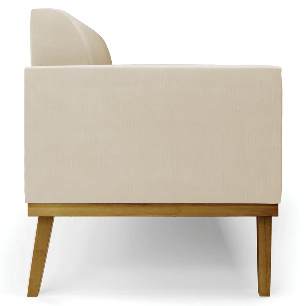 Sofá Namoradeira e 2 Poltronas Base Madeira Castanho Maressa Suede Bege - Ibiza