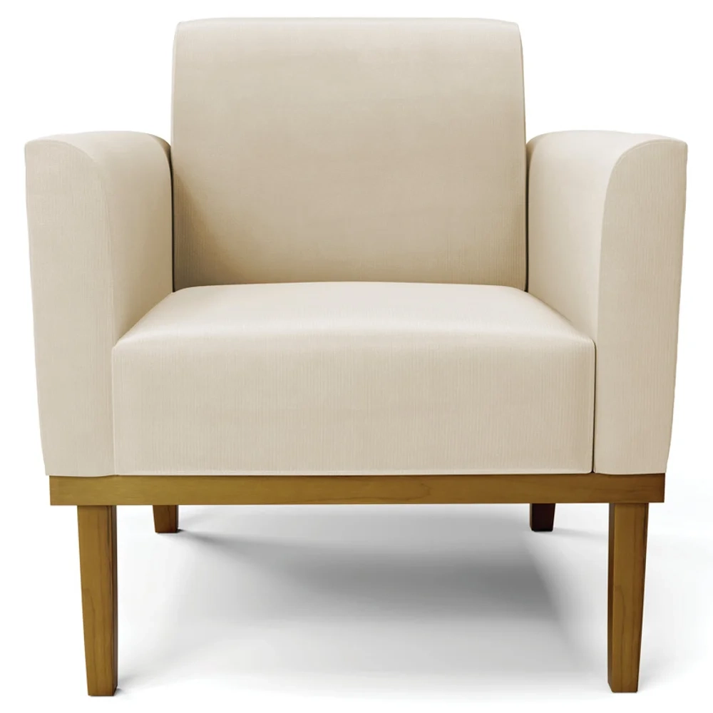 Sofá Namoradeira e 2 Poltronas Base Madeira Castanho Maressa Suede Bege - Ibiza