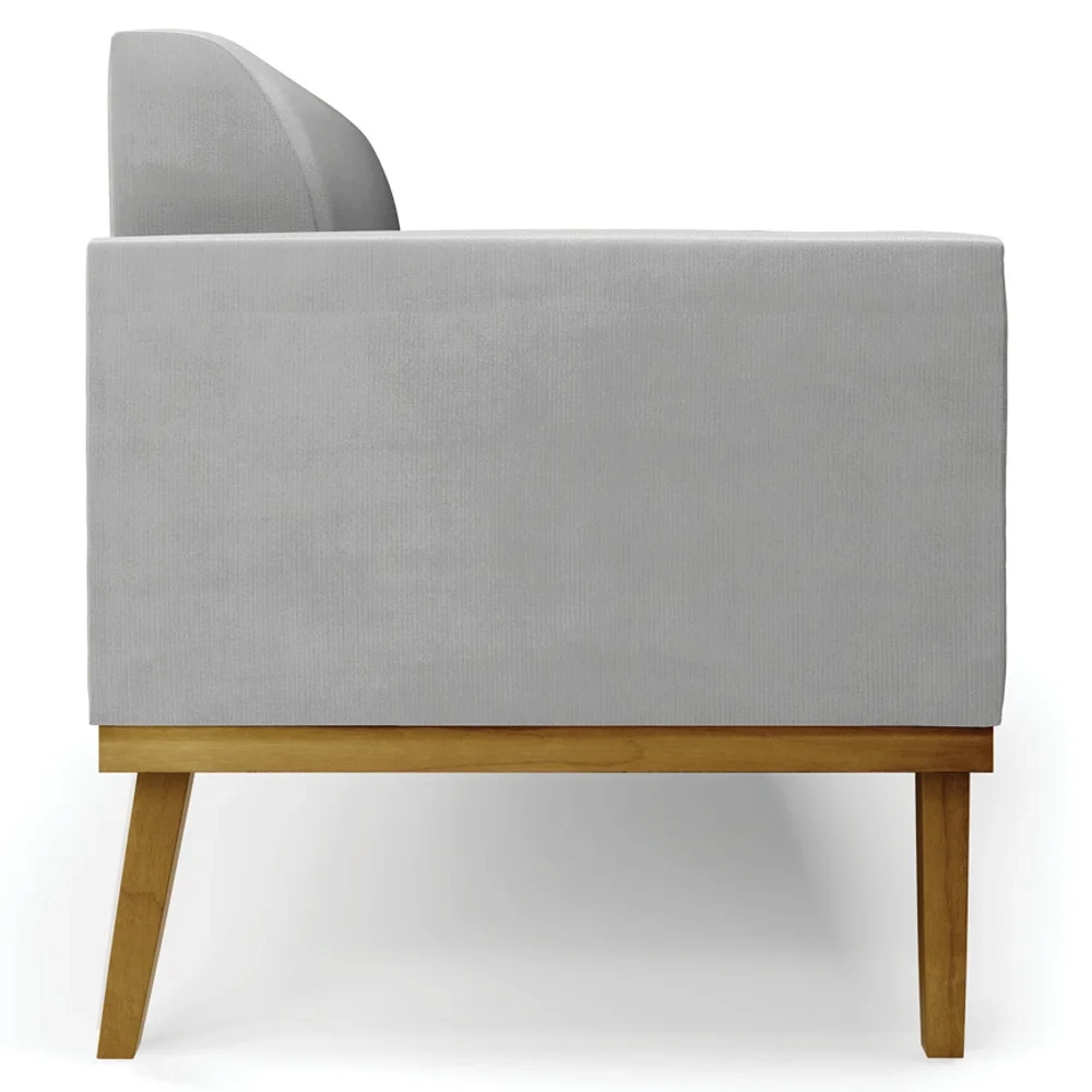 Sofá Namoradeira e 2 Poltronas Base Madeira Castanho Maressa Suede Cinza - Ibiza
