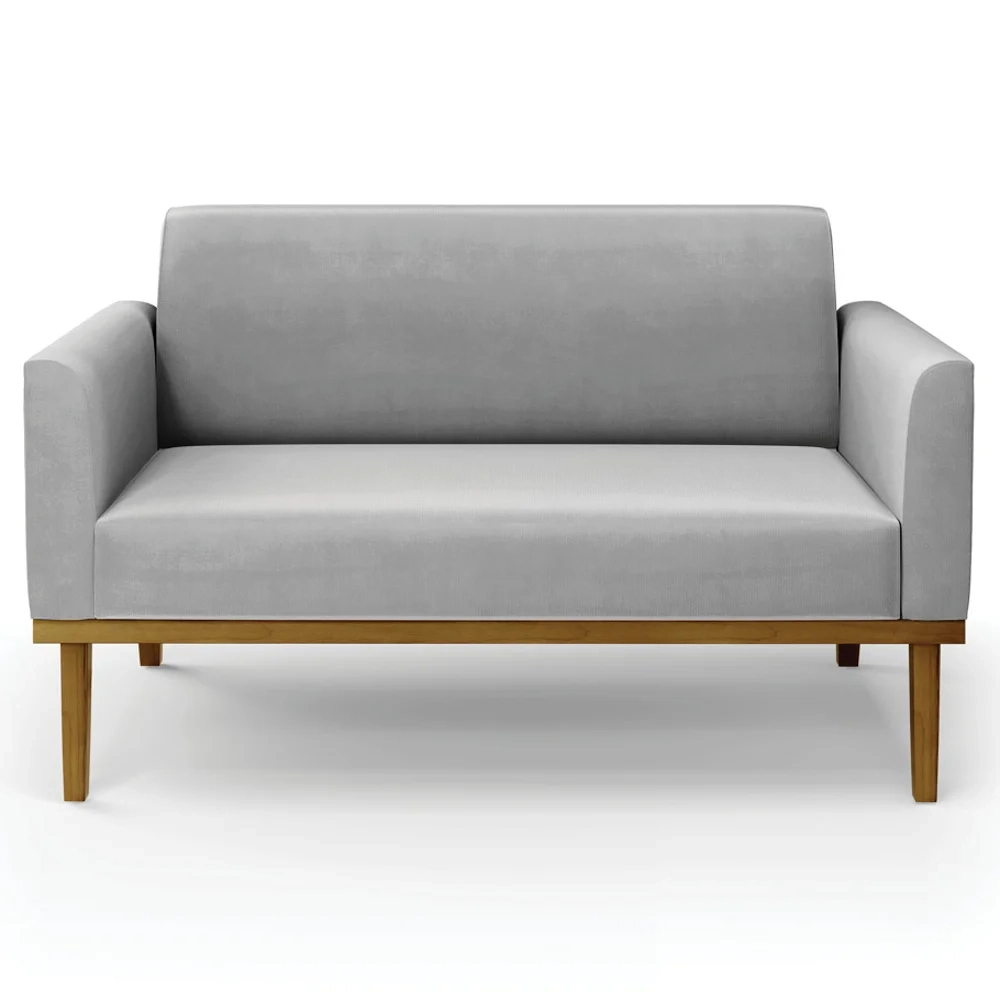 Sofá Namoradeira e 2 Poltronas Base Madeira Castanho Maressa Suede Cinza - Ibiza