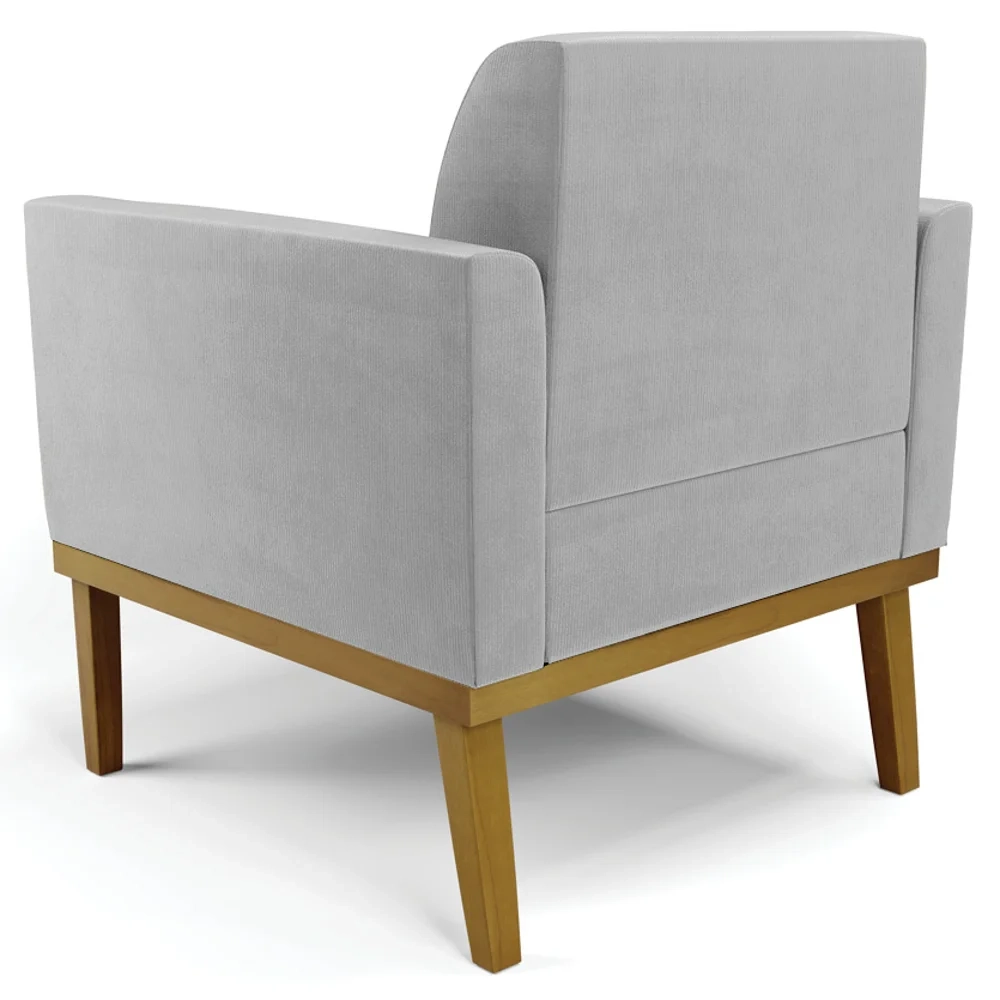 Sofá Namoradeira e 2 Poltronas Base Madeira Castanho Maressa Suede Cinza - Ibiza