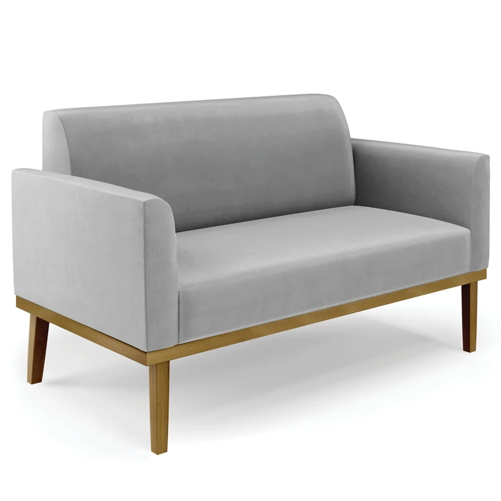 Sofá Namoradeira e 2 Poltronas Base Madeira Castanho Maressa Suede Cinza - Ibiza