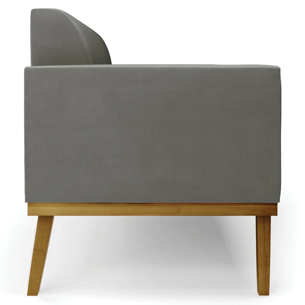 Sofá Namoradeira e 2 Poltronas Base Madeira Castanho Maressa Suede Grafite - Ibiza