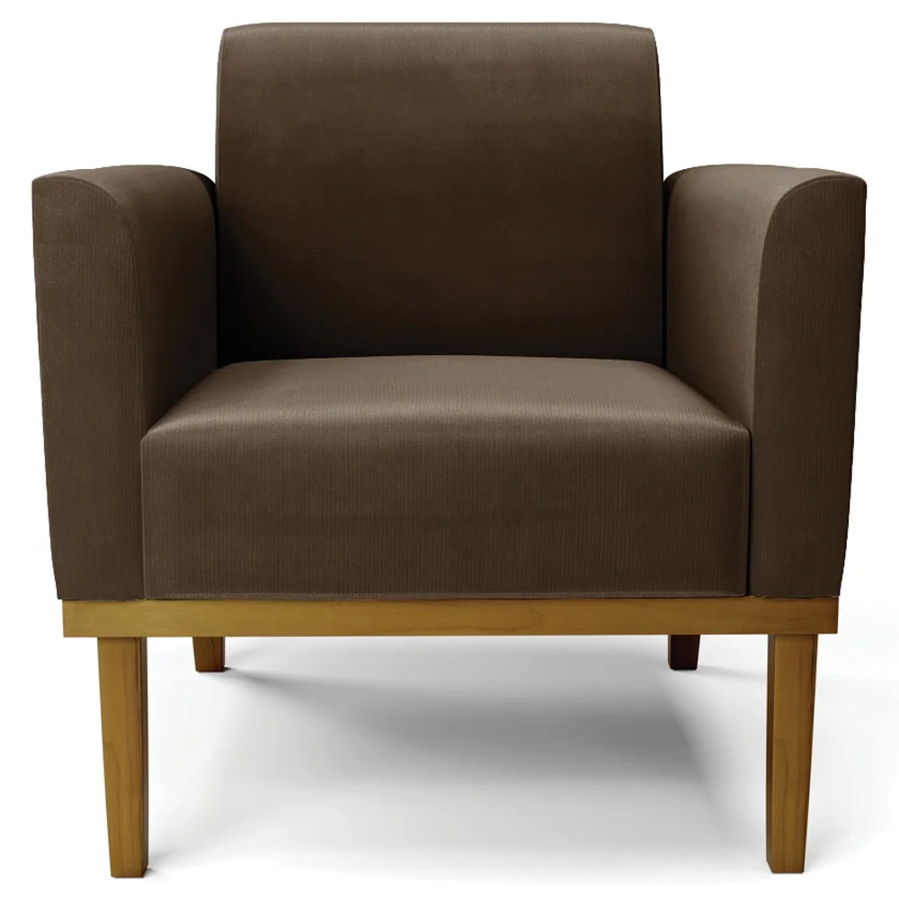 Sofá Namoradeira e 2 Poltronas Base Madeira Castanho Maressa Suede Marrom - Ibiza