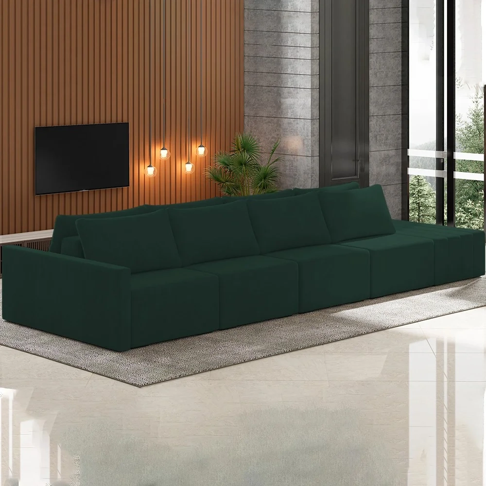 Sofá Ilha Modular com Puff para Sala Living 432cm Georgia Z08 Veludo Verde - Mpozenato