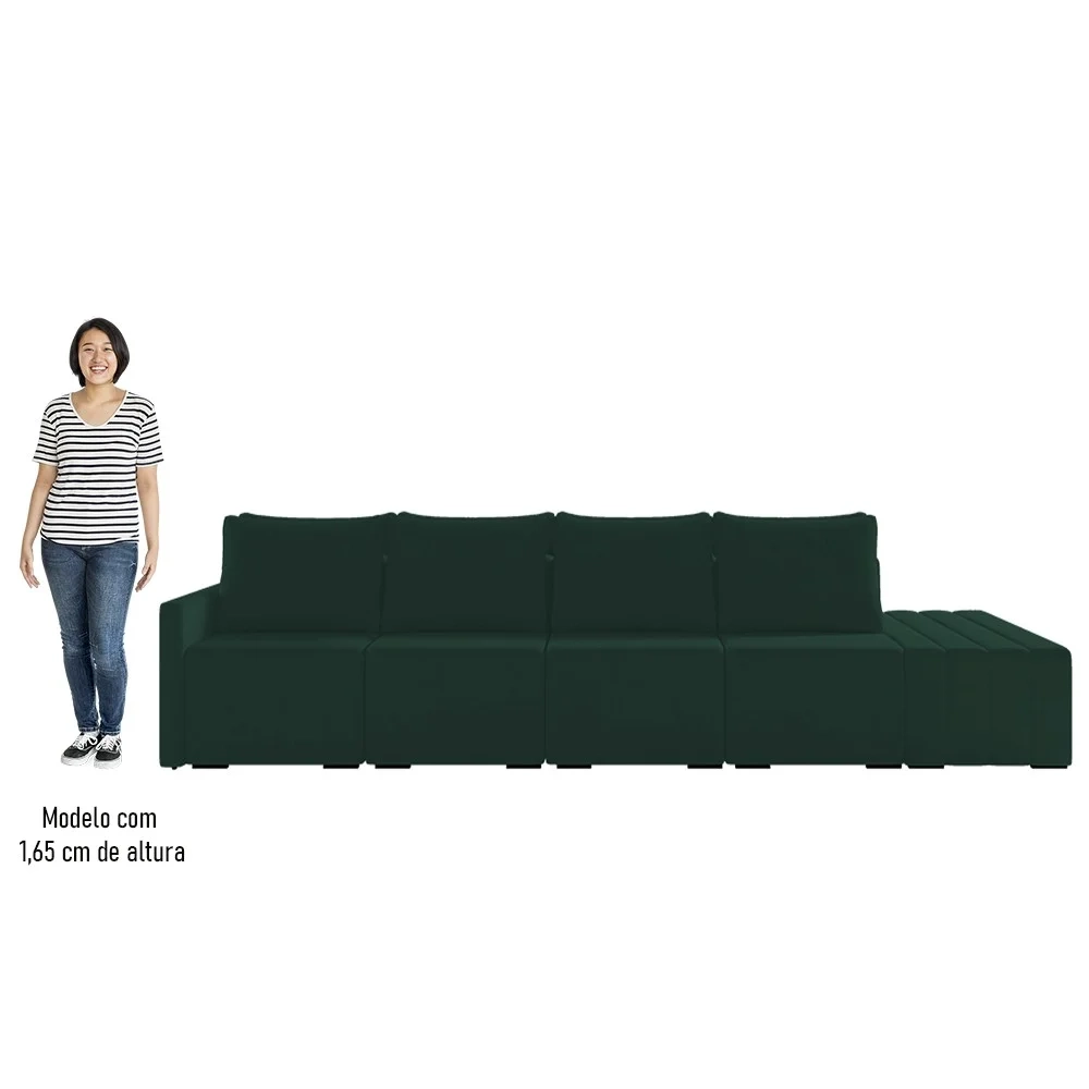 Sofá Ilha Modular com Puff para Sala Living 432cm Georgia Z08 Veludo Verde - Mpozenato