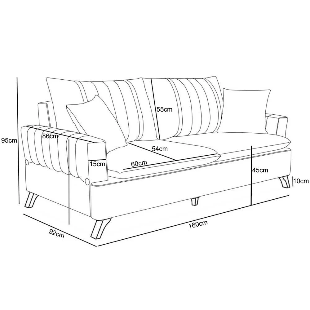 Sofá 160cm 2 Lugares com Almofadas Pés Curvos Veras Suede D05 Cinza - Mpozenato
