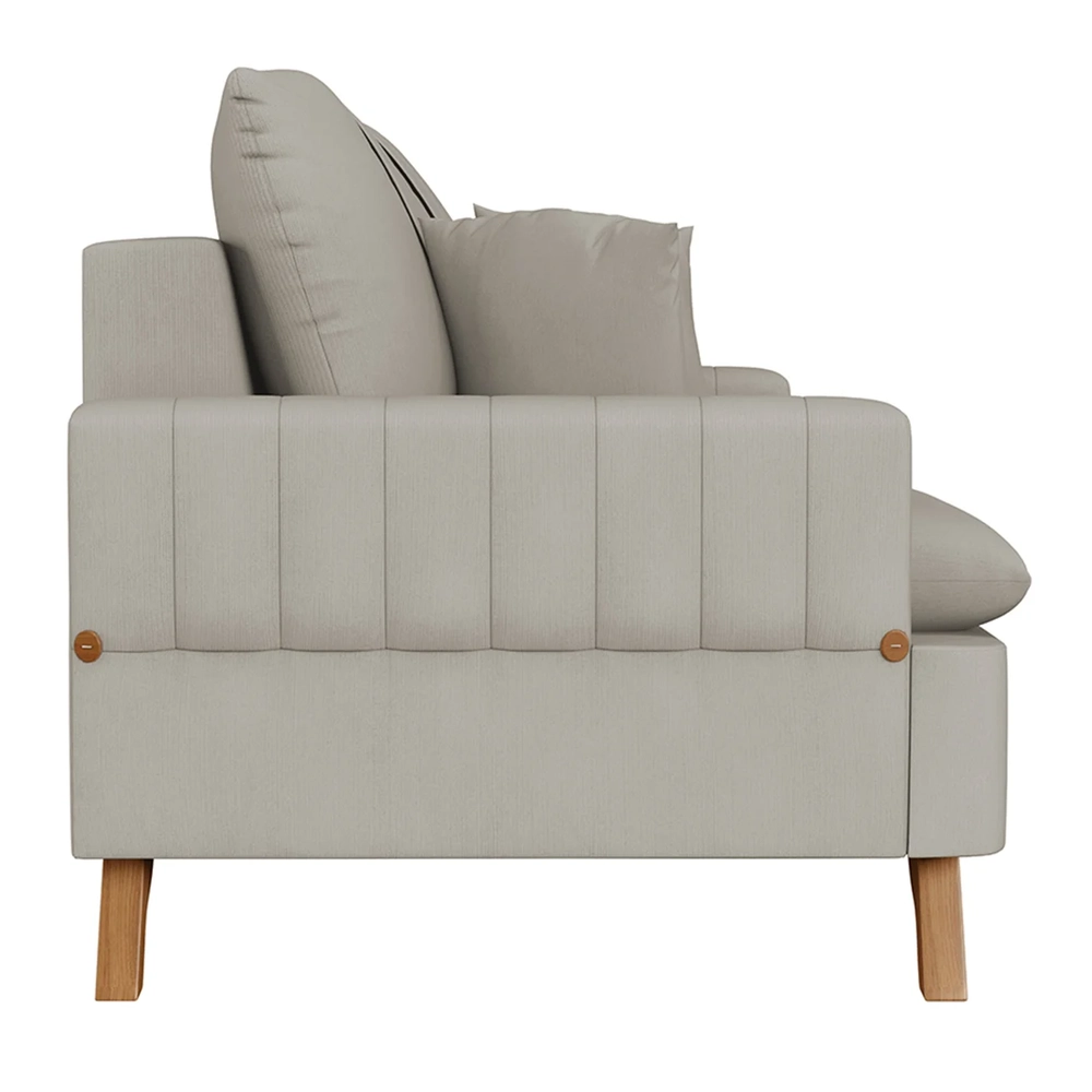 Sofá 180cm 3 Lugares com Almofadas Pés Curvos Veras Suede D05 Bege Claro - Mpozenato