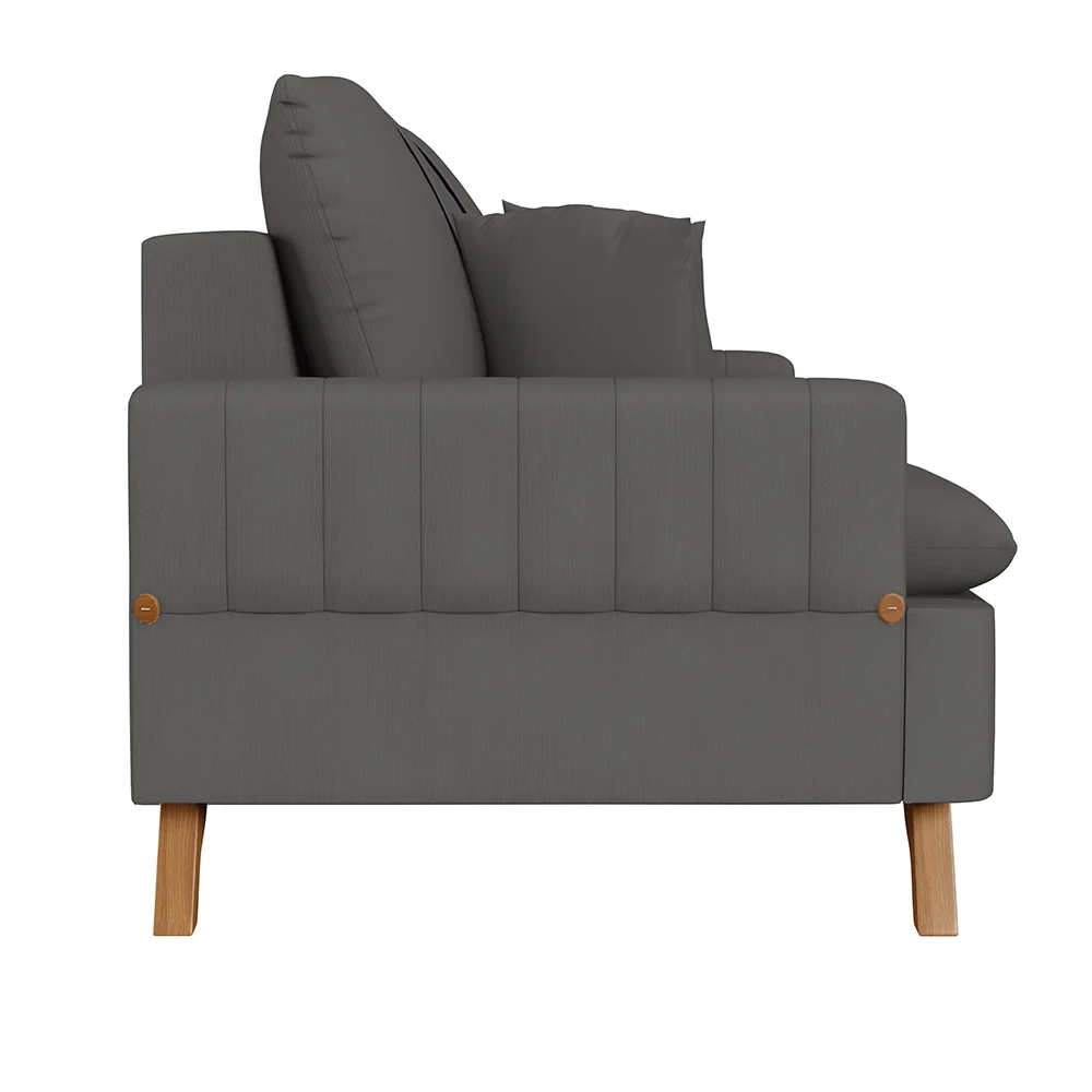 Sofá 180cm 3 Lugares com Almofadas Pés Curvos Veras Suede D05 Cinza - Mpozenato