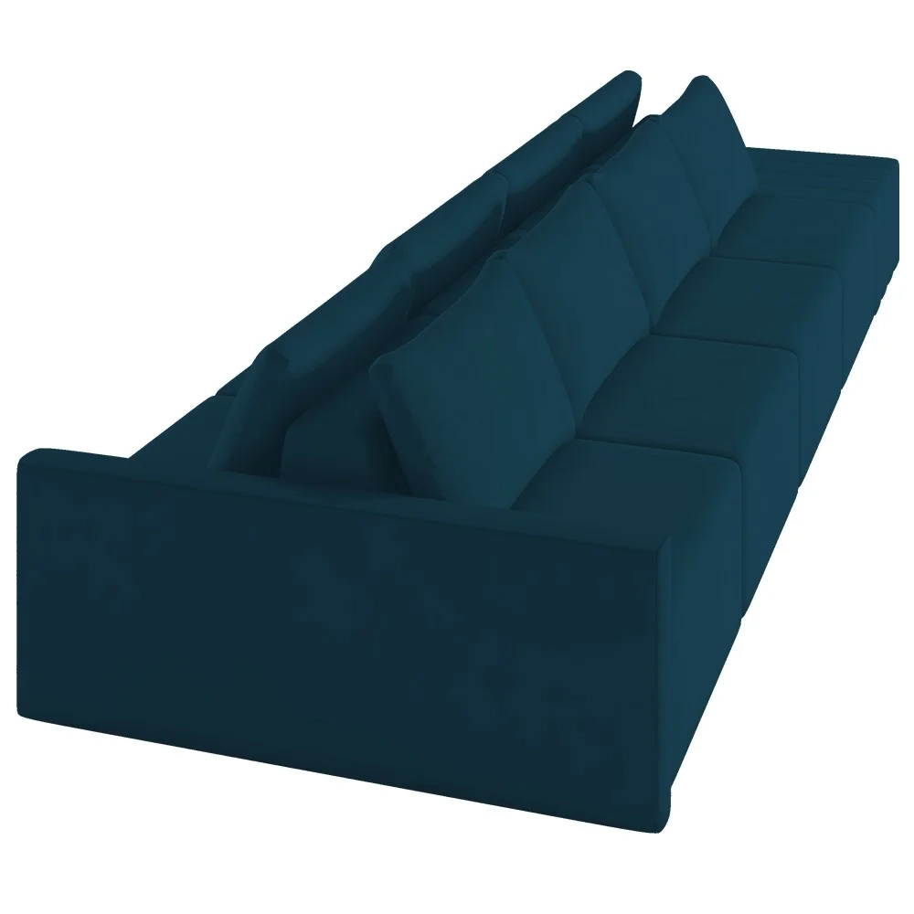 Sofá Ilha Modular com Puff para Sala Living 432cm Georgia Z08 Veludo Azul - Mpozenato