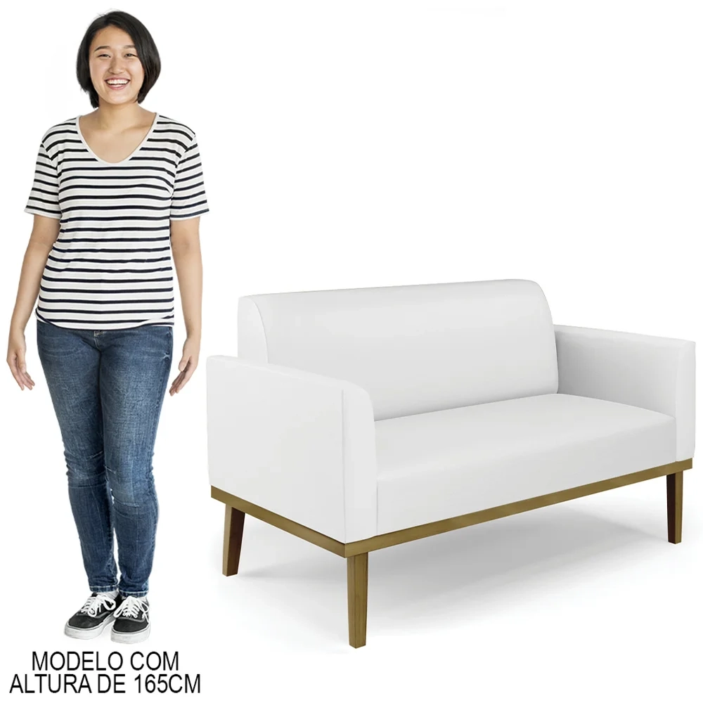 Sofá Namoradeira Base Madeira Castanho Maressa Sintético Branco - Ibiza
