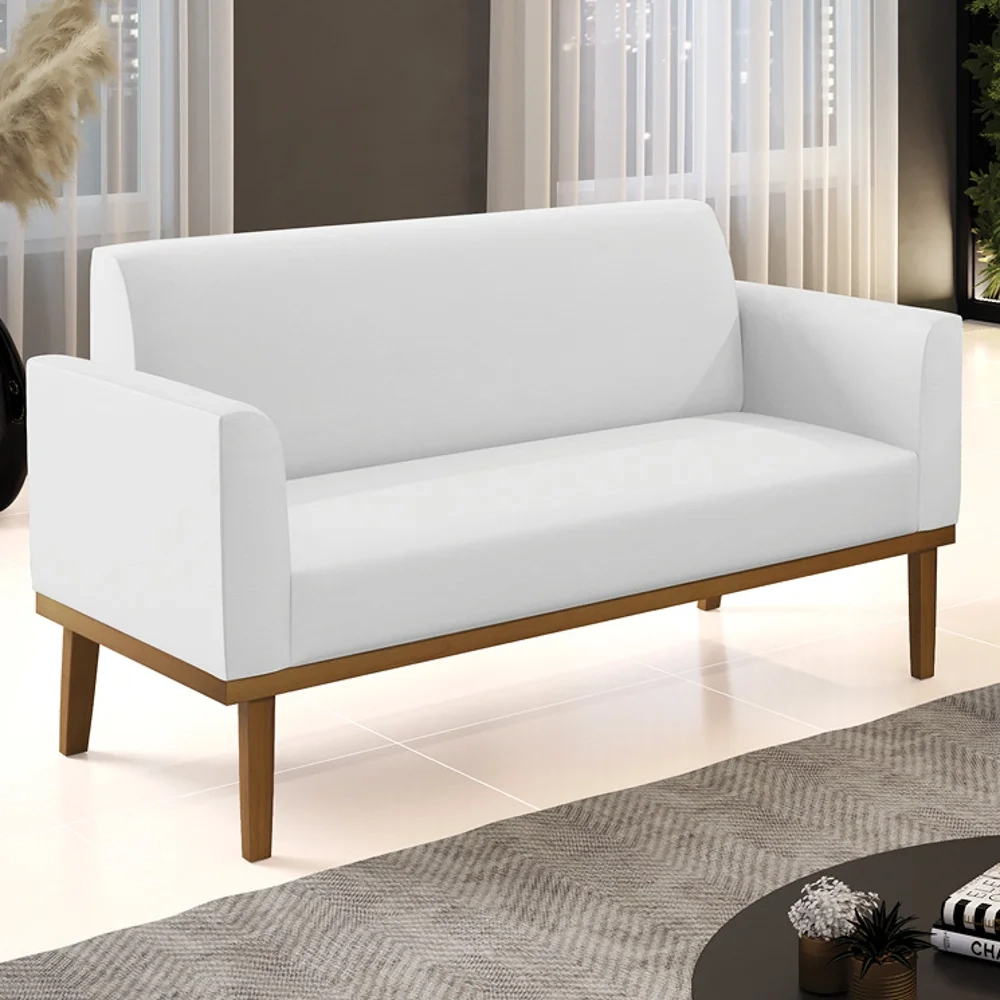 Sofá Namoradeira Base Madeira Castanho Maressa Sintético Branco - Ibiza