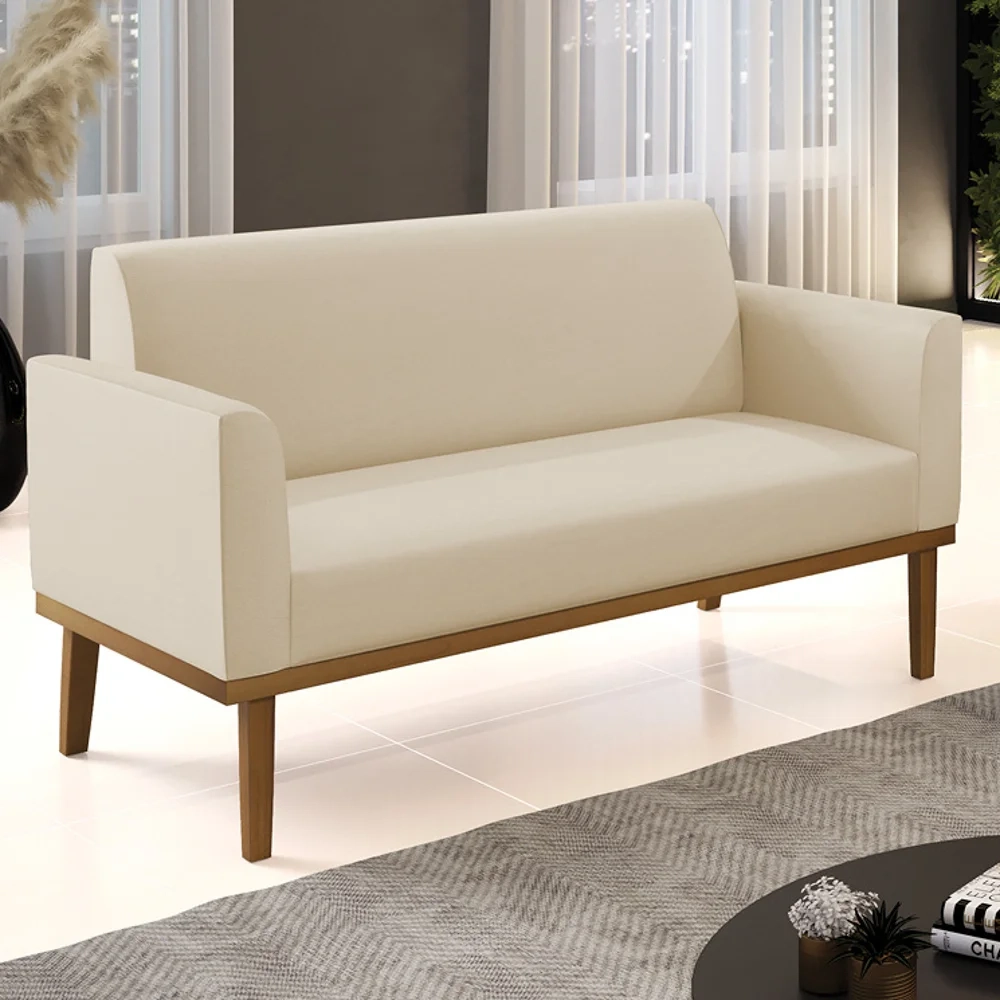 Sofá Namoradeira Base Madeira Castanho Maressa Sintético Bege - Ibiza