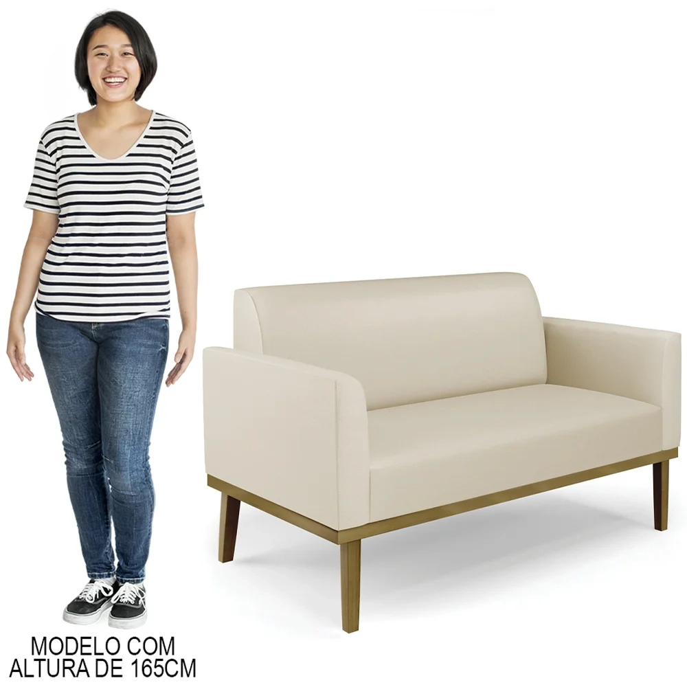 Sofá Namoradeira Base Madeira Castanho Maressa Sintético Bege - Ibiza