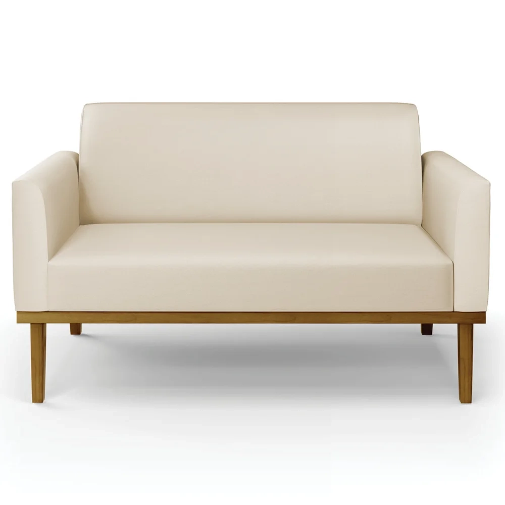 Sofá Namoradeira Base Madeira Castanho Maressa Sintético Bege - Ibiza