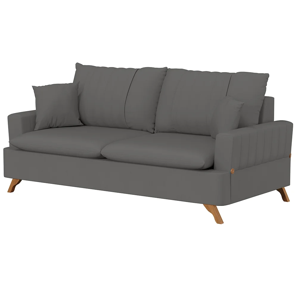 Sofá 200cm 3 Lugares com Almofadas Pés Curvos Veras Suede D05 Cinza - Mpozenato