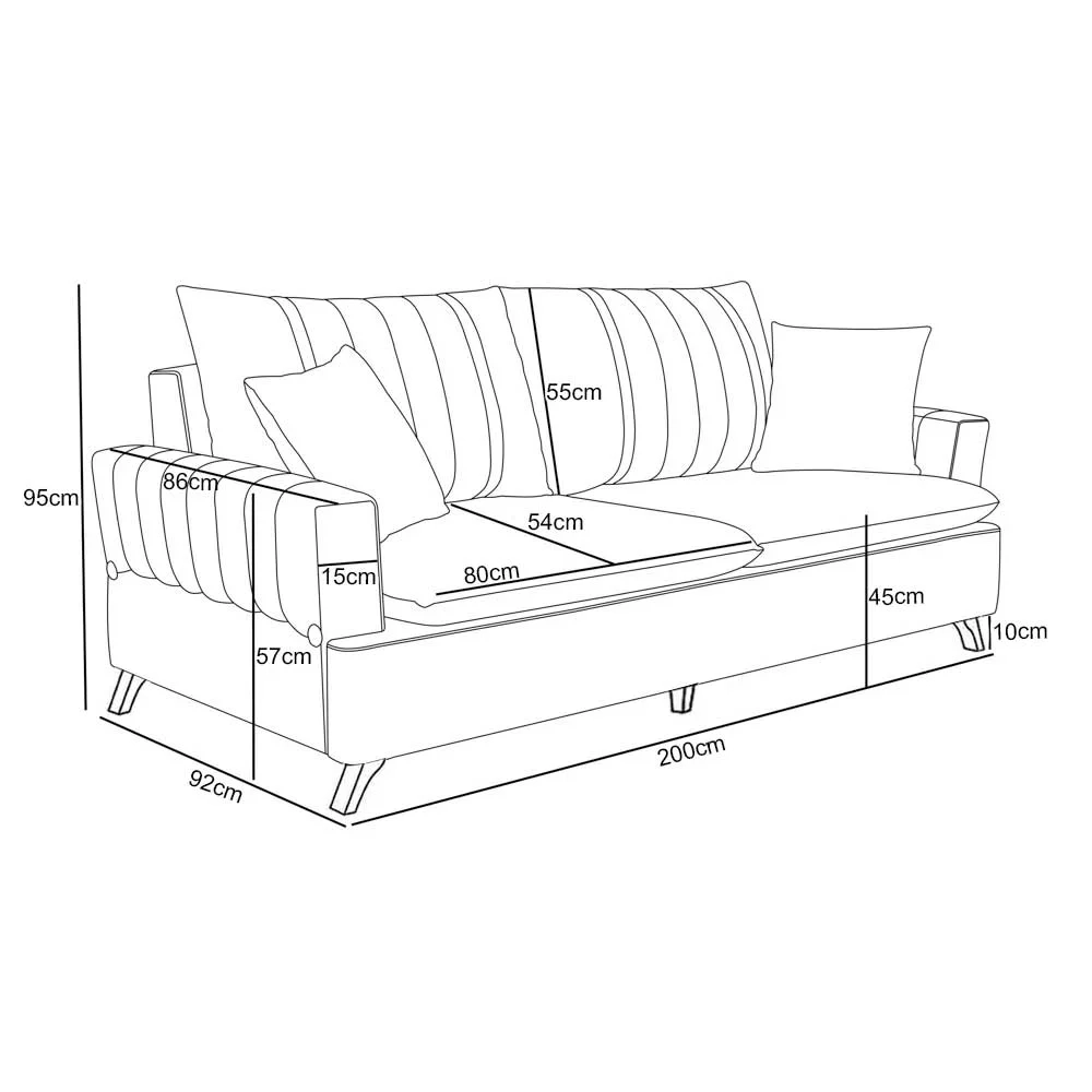 Sofá 200cm 3 Lugares com Almofadas Pés Curvos Veras Suede D05 Cinza - Mpozenato